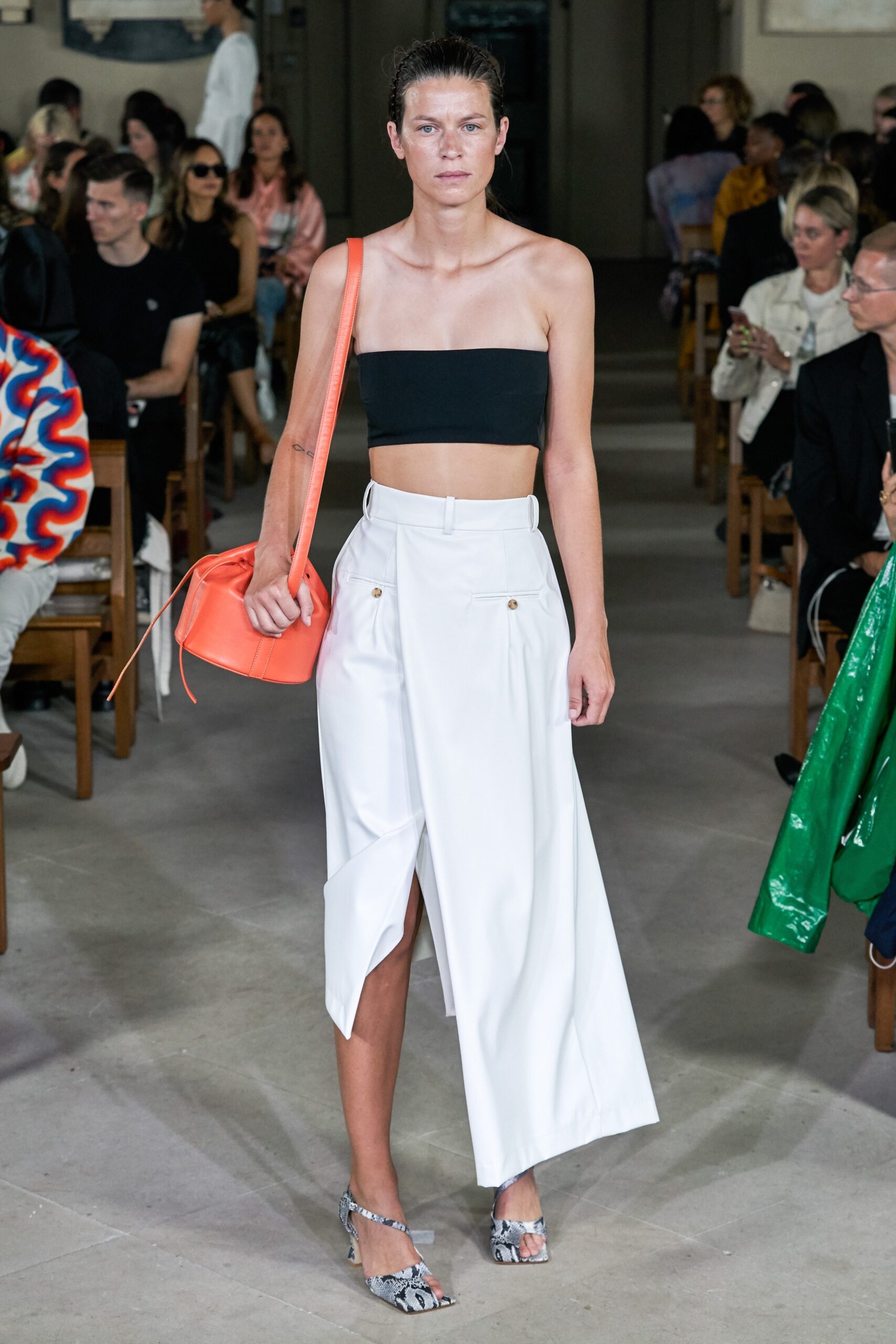 black crop top white asymmetric skirt
