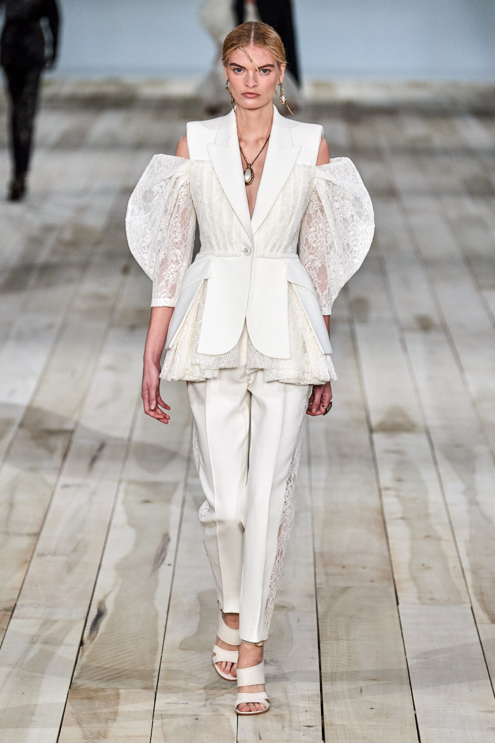 white tailored blazer and pants