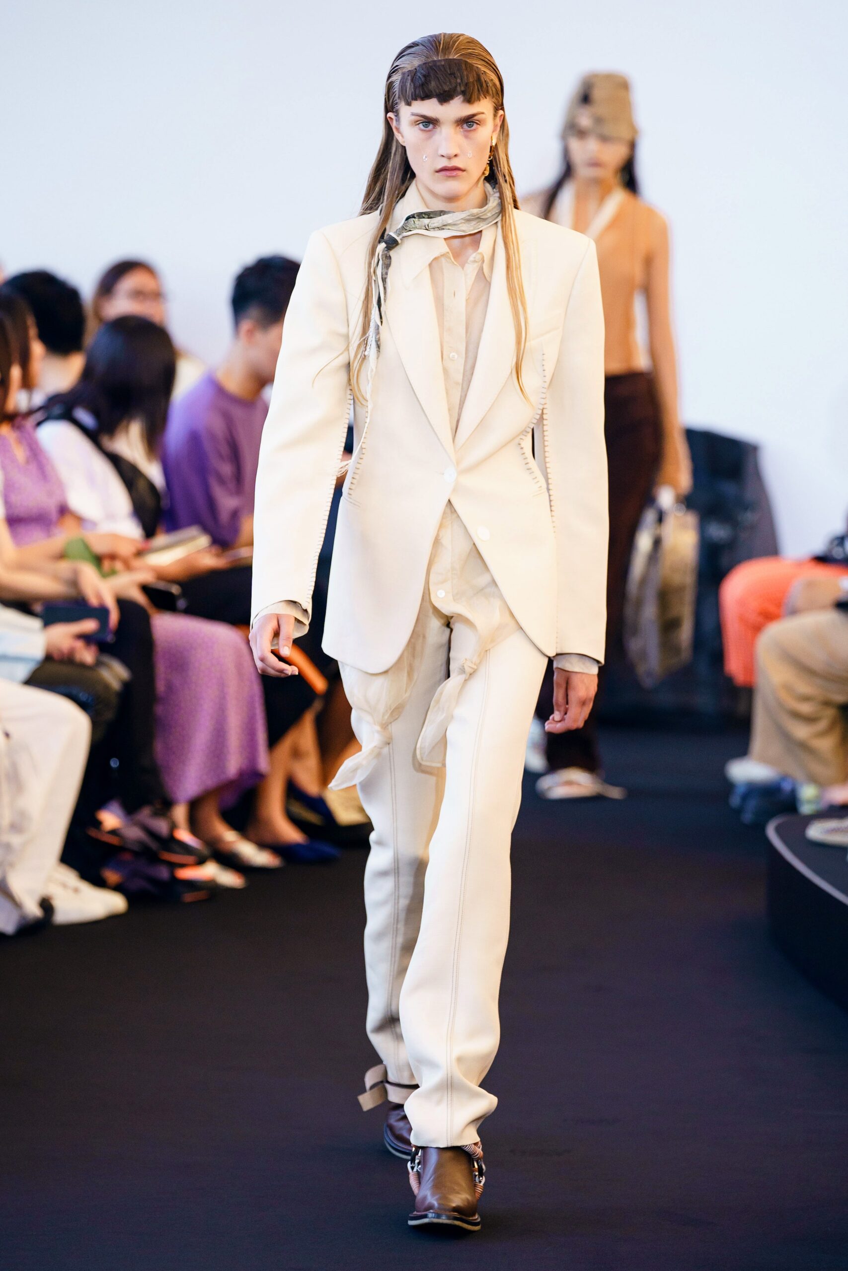 beige silk draped scarf