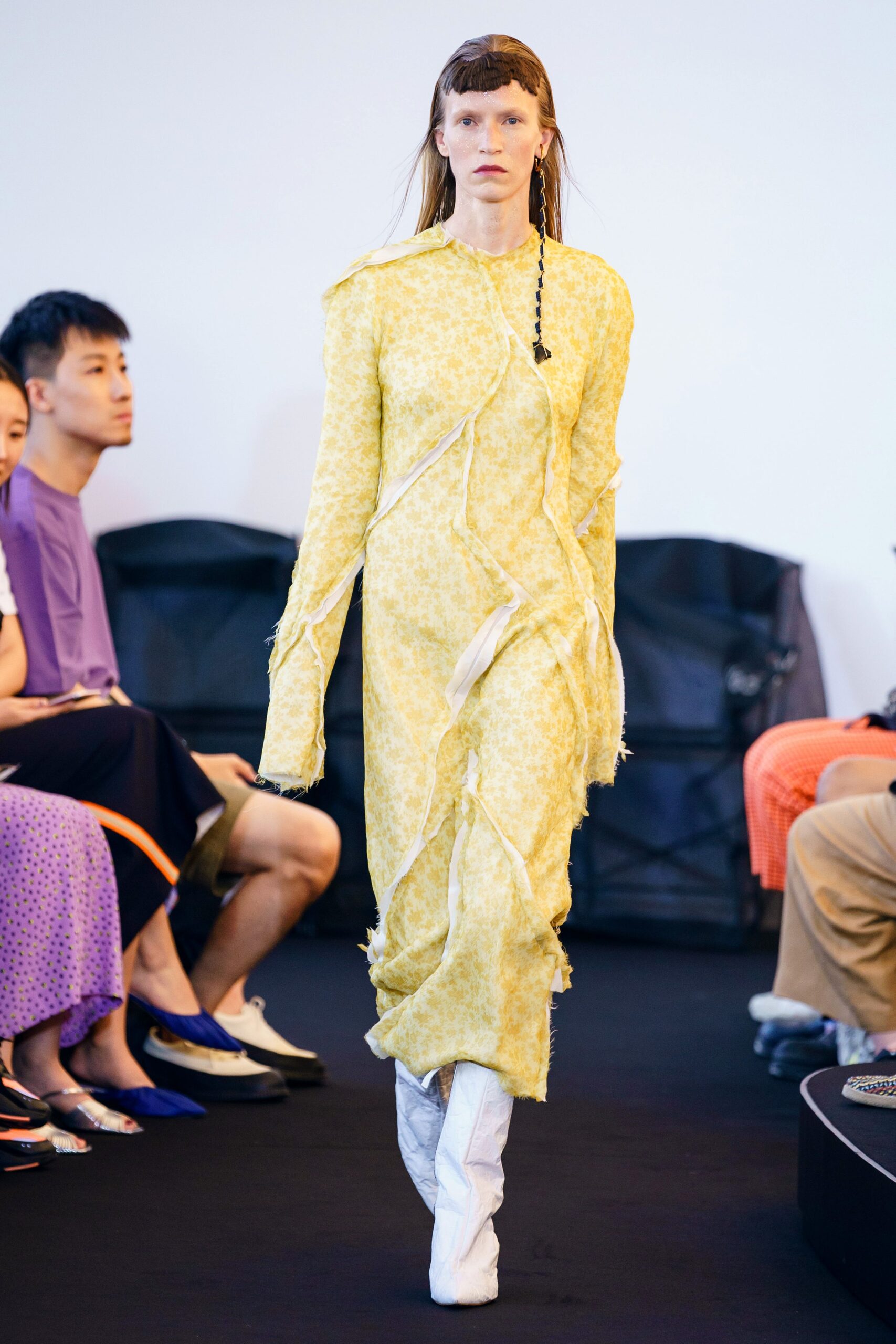 fitted yellow draped dress