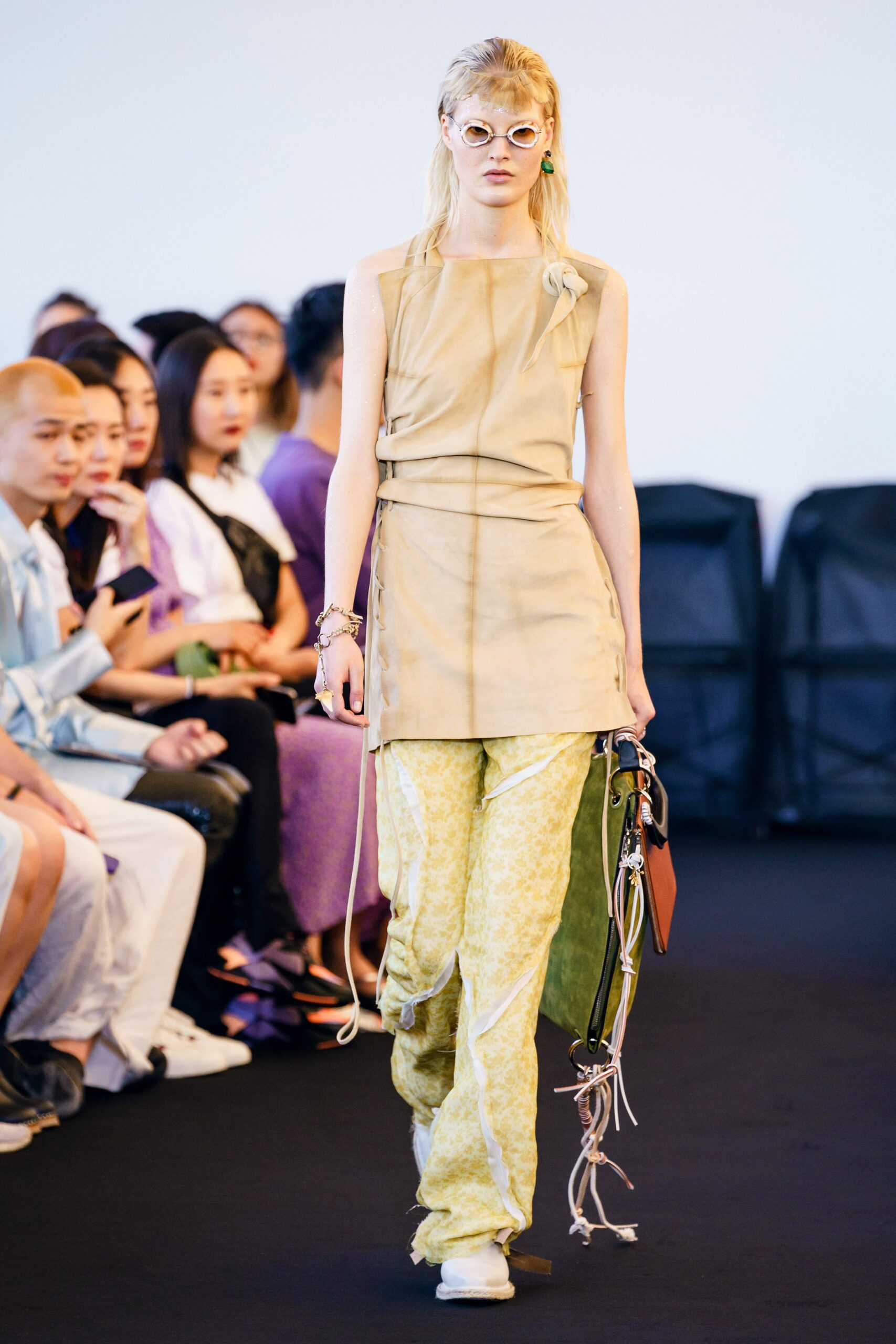 green cotton relaxed flared pants