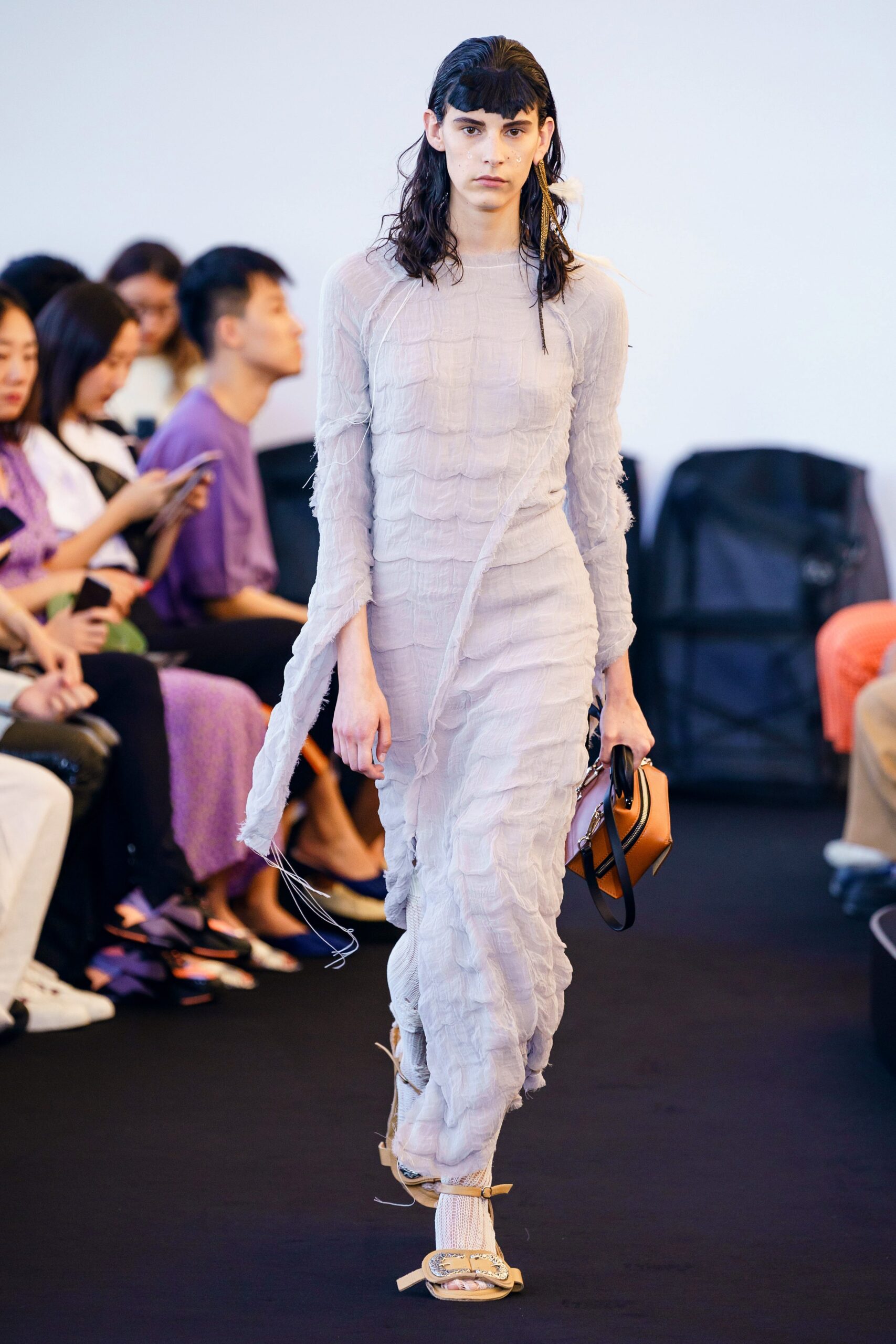 gray fitted draped dress