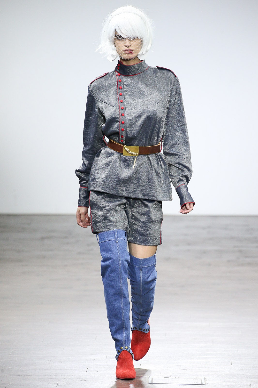 gray silk fitted top and shorts