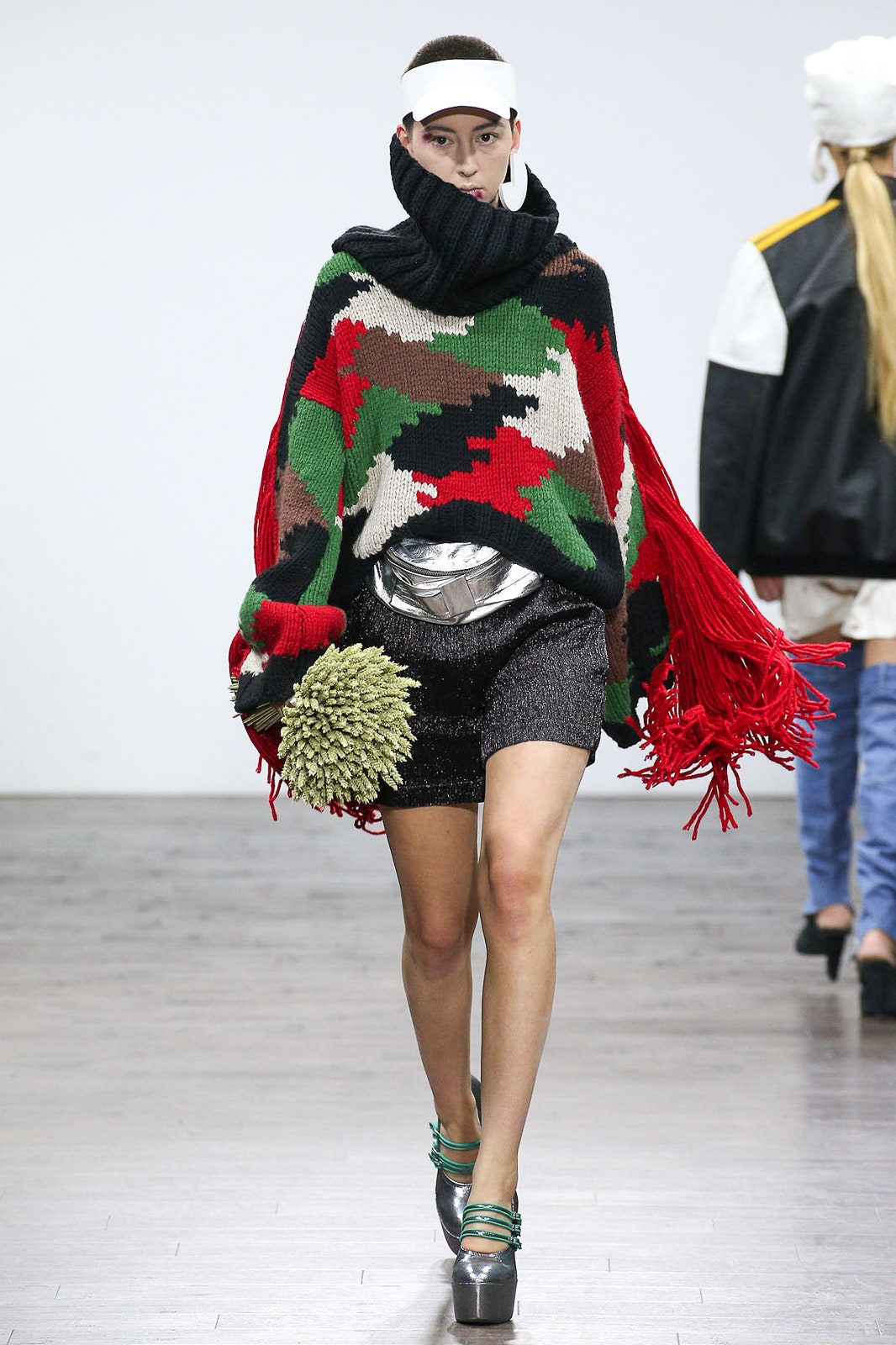 oversized camouflage poncho with sequined skirt