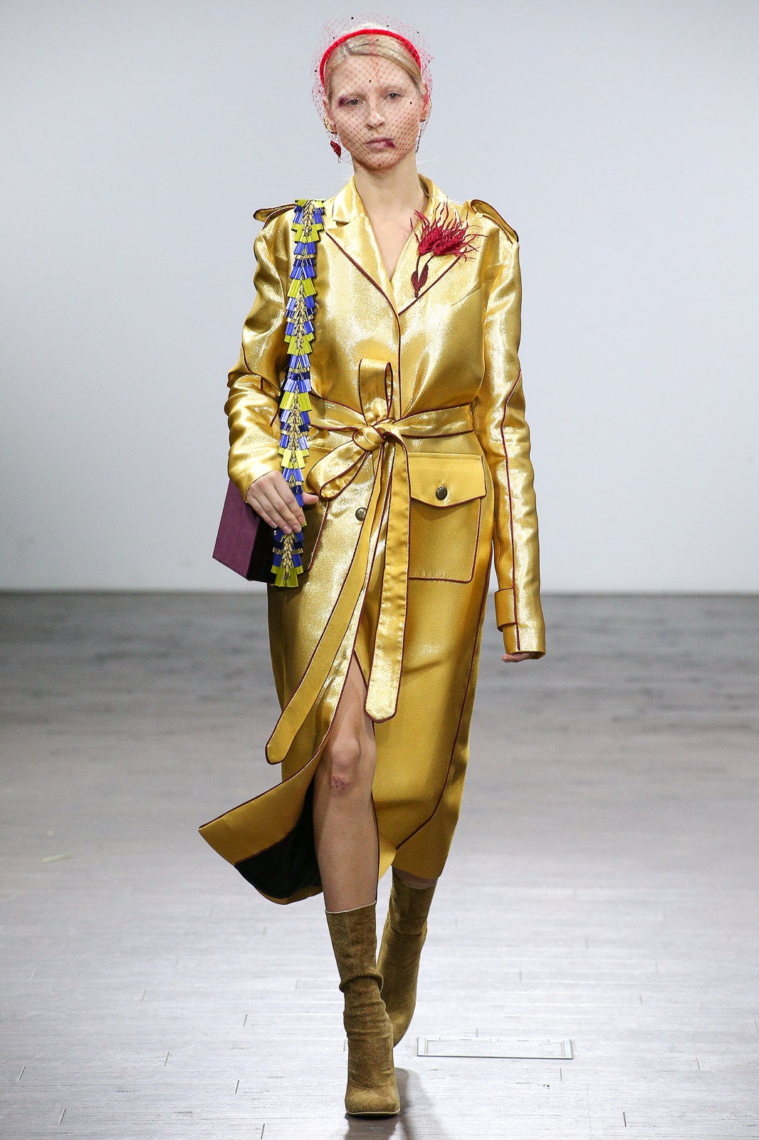 gold silk belted coat