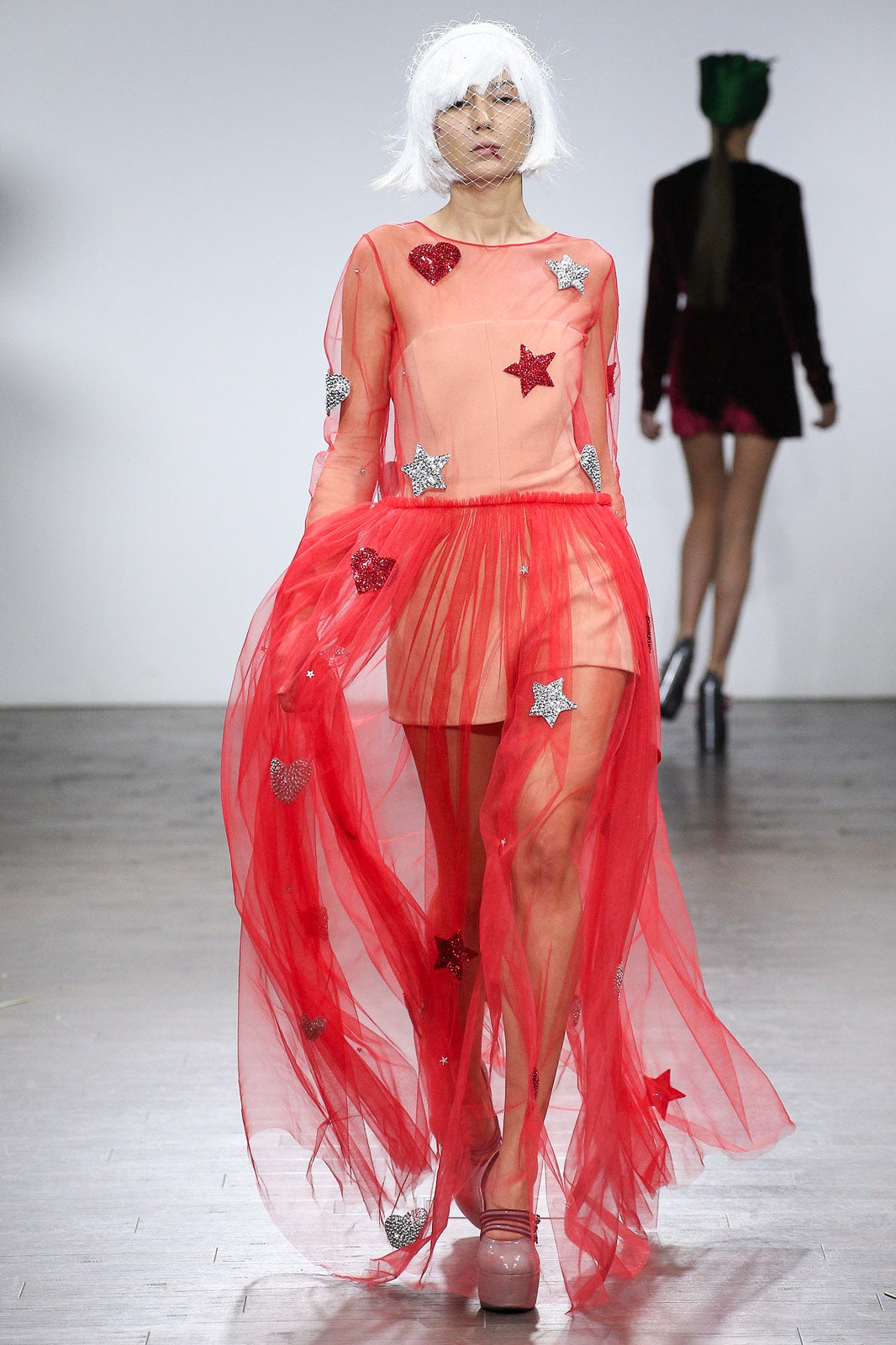 red tulle layered dress