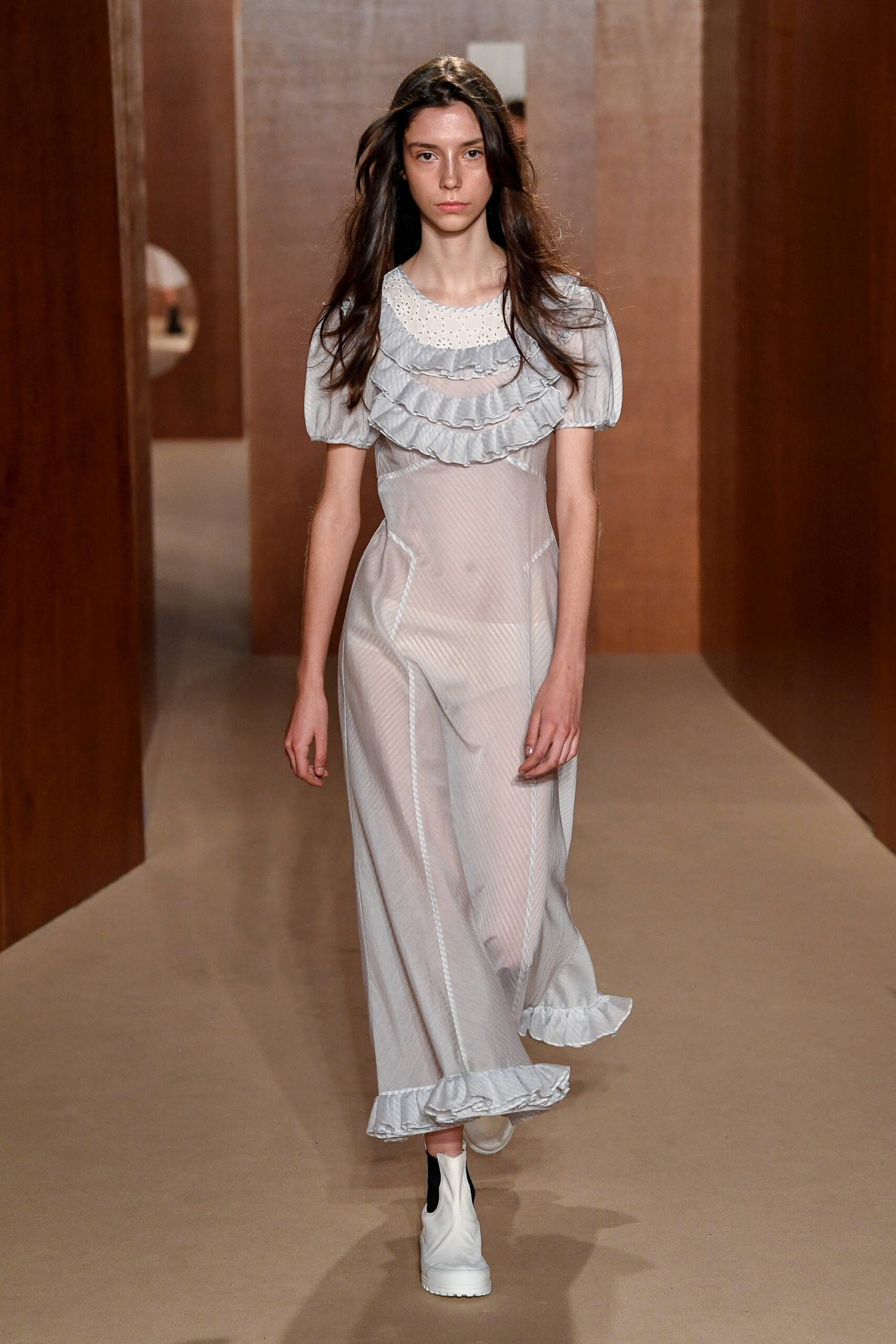 white sheer ruffled maxi dress