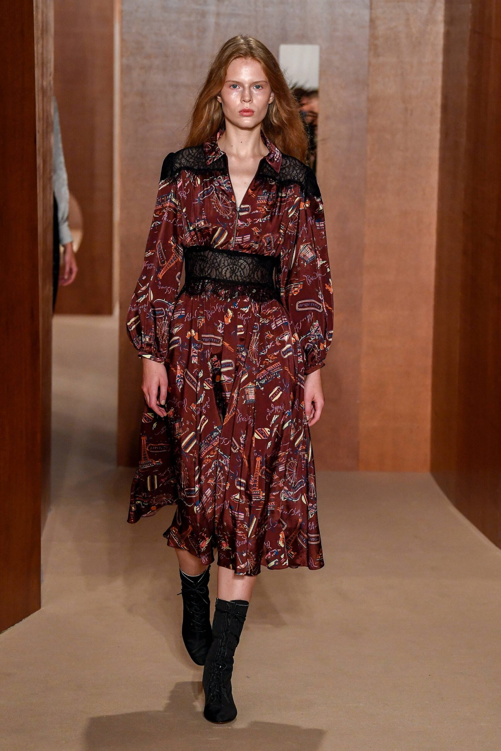 relaxed red and brown printed dress