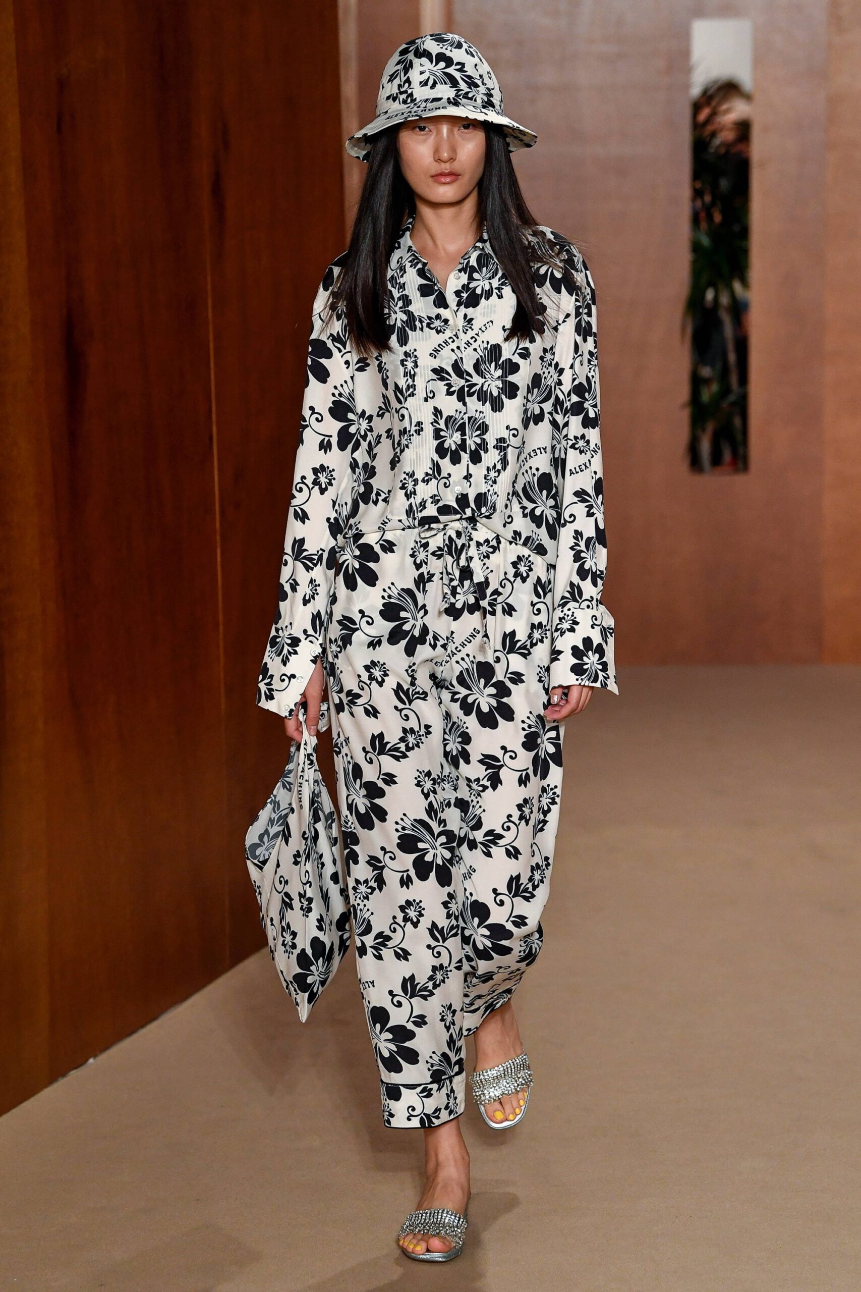 white cotton long-sleeve collared relaxed floral buttoned jumpsuit