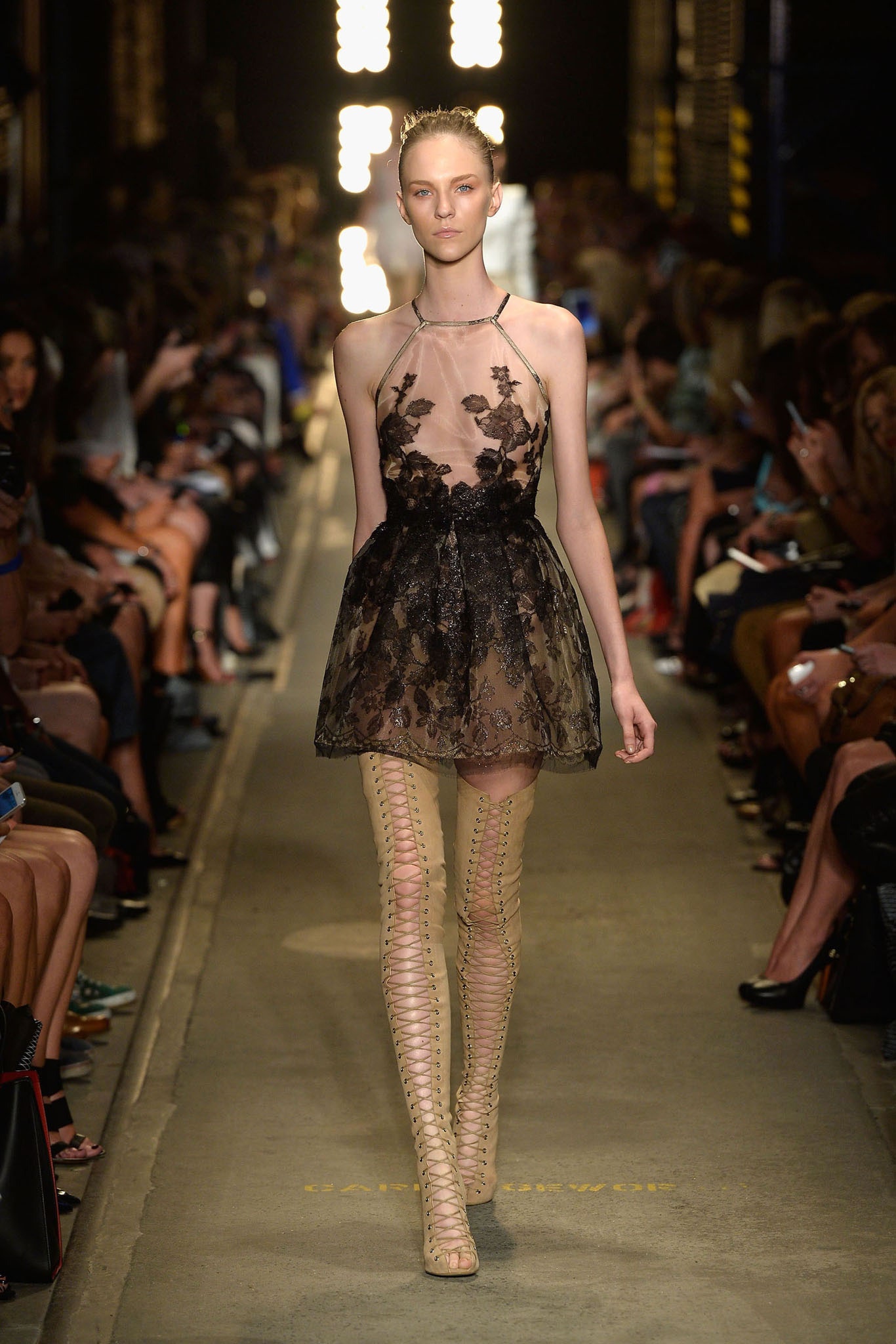 black lace sleeveless v-neck fitted tiered ruffled dress