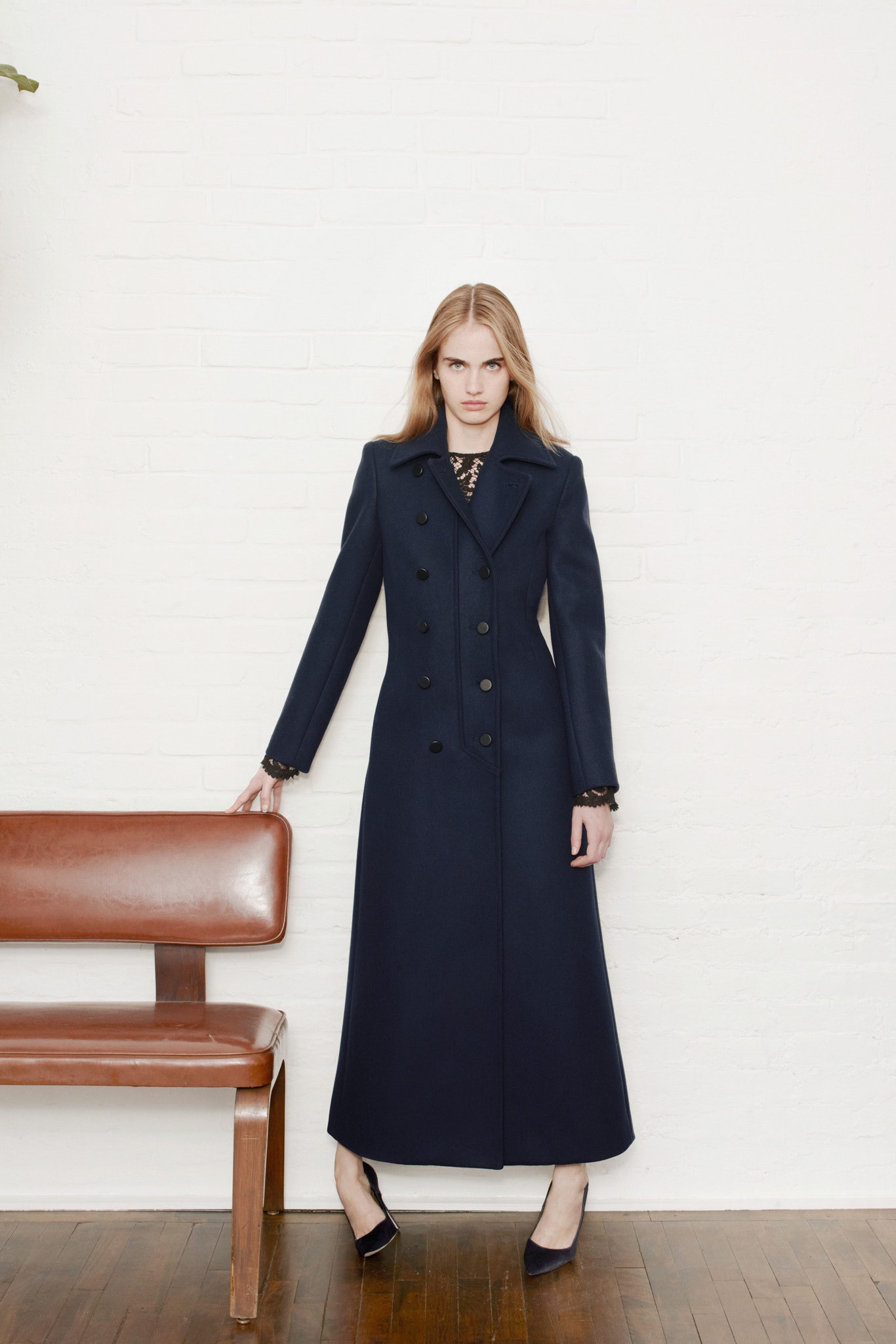 fitted blue wool coat