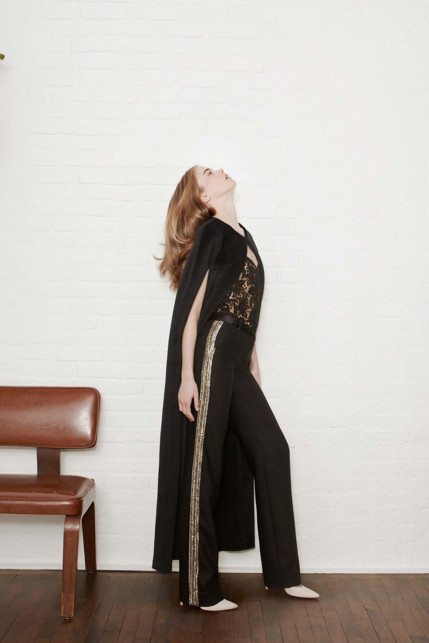 black wool cape and fitted top