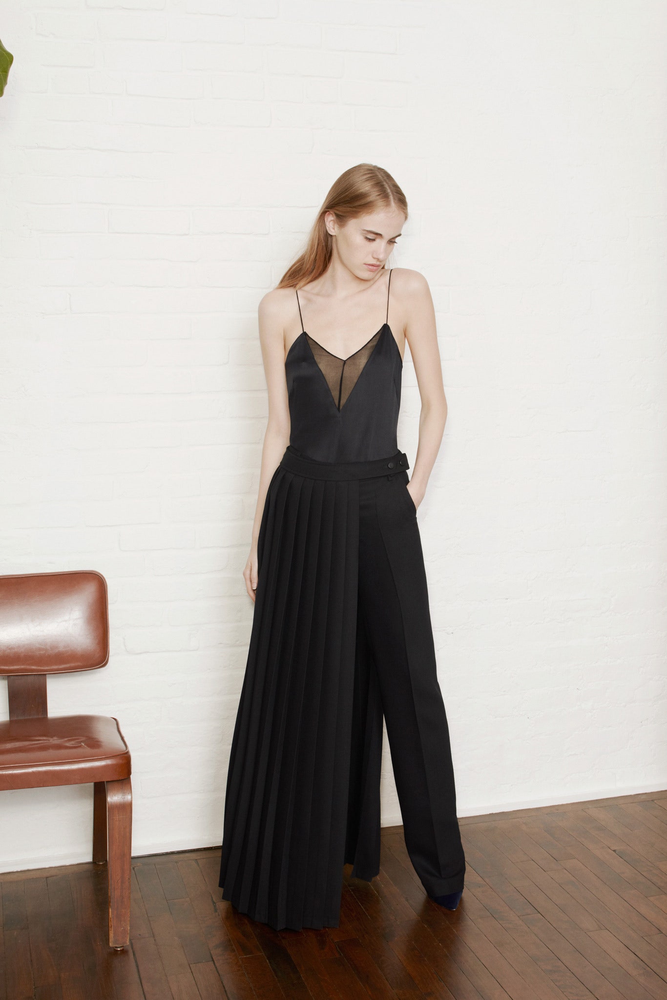 black silk sleeveless jumpsuit