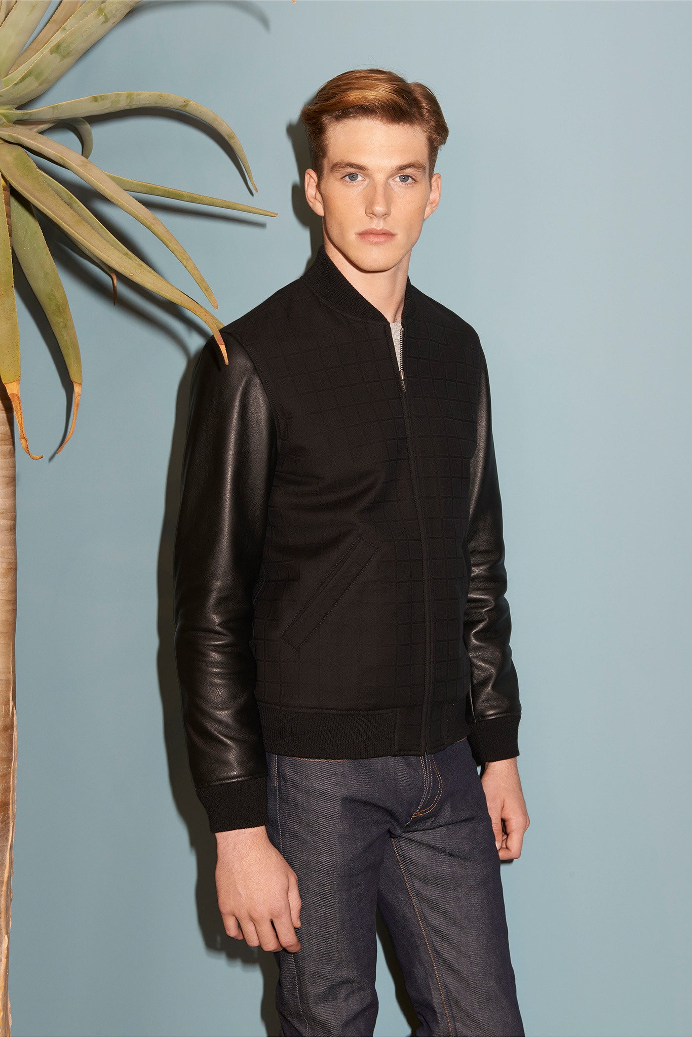 black fitted jacket with denim pants