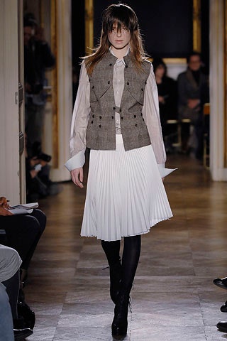 gray wool vest with pleated skirt