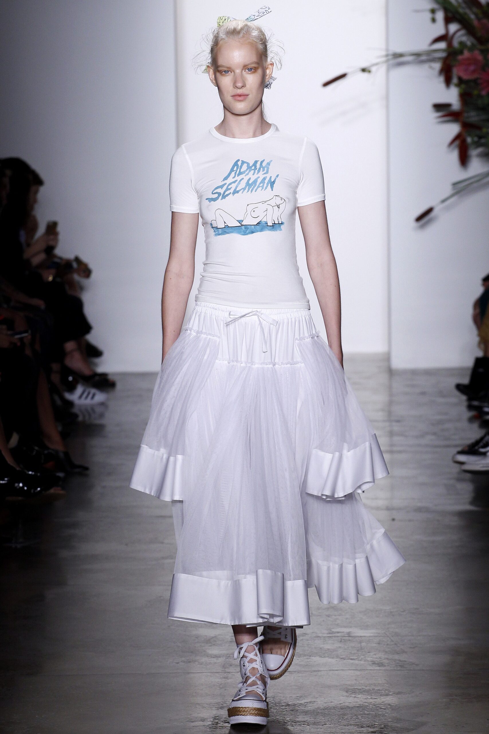 white tiered tulle skirt with printed top