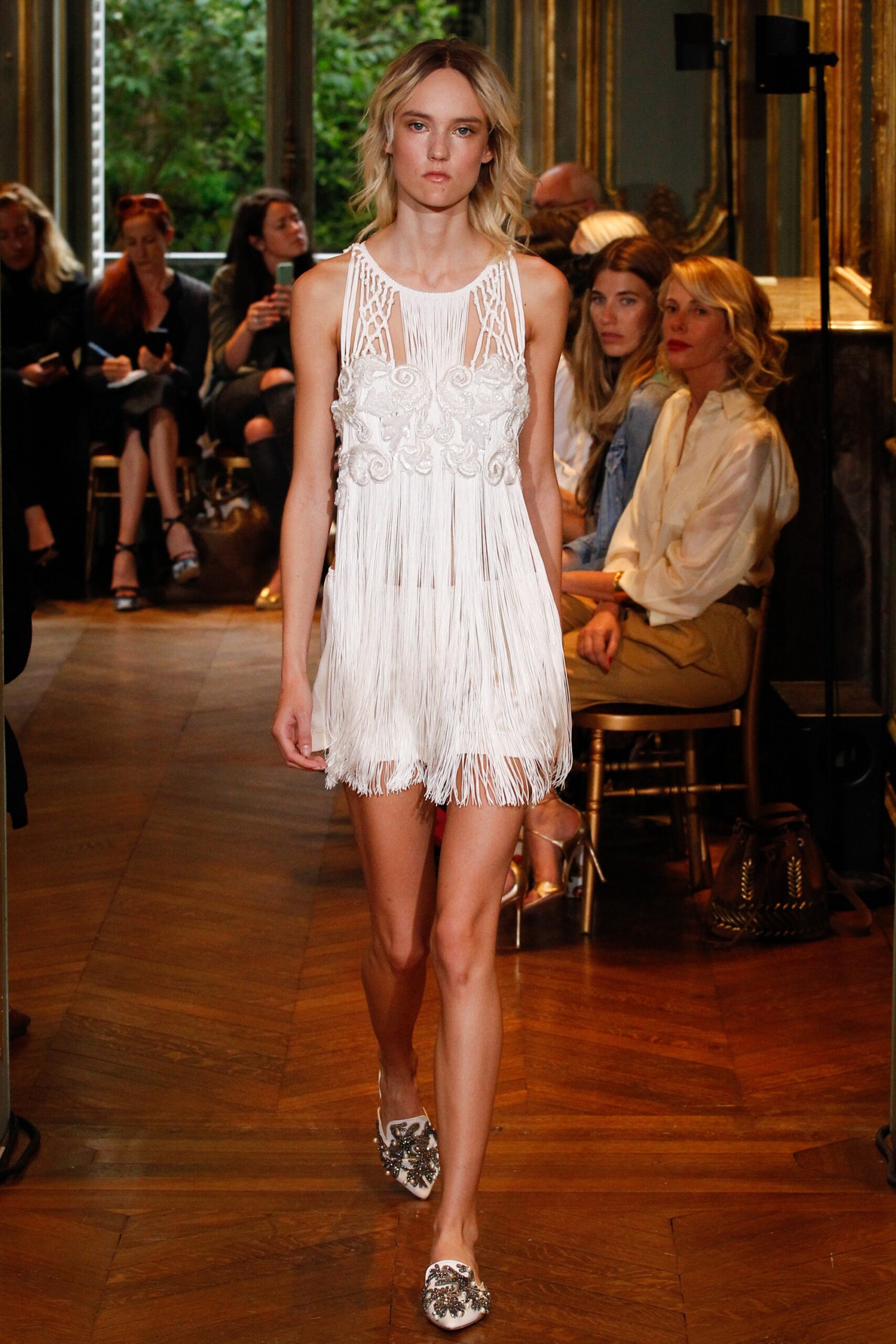 white fringed sleeveless dress
