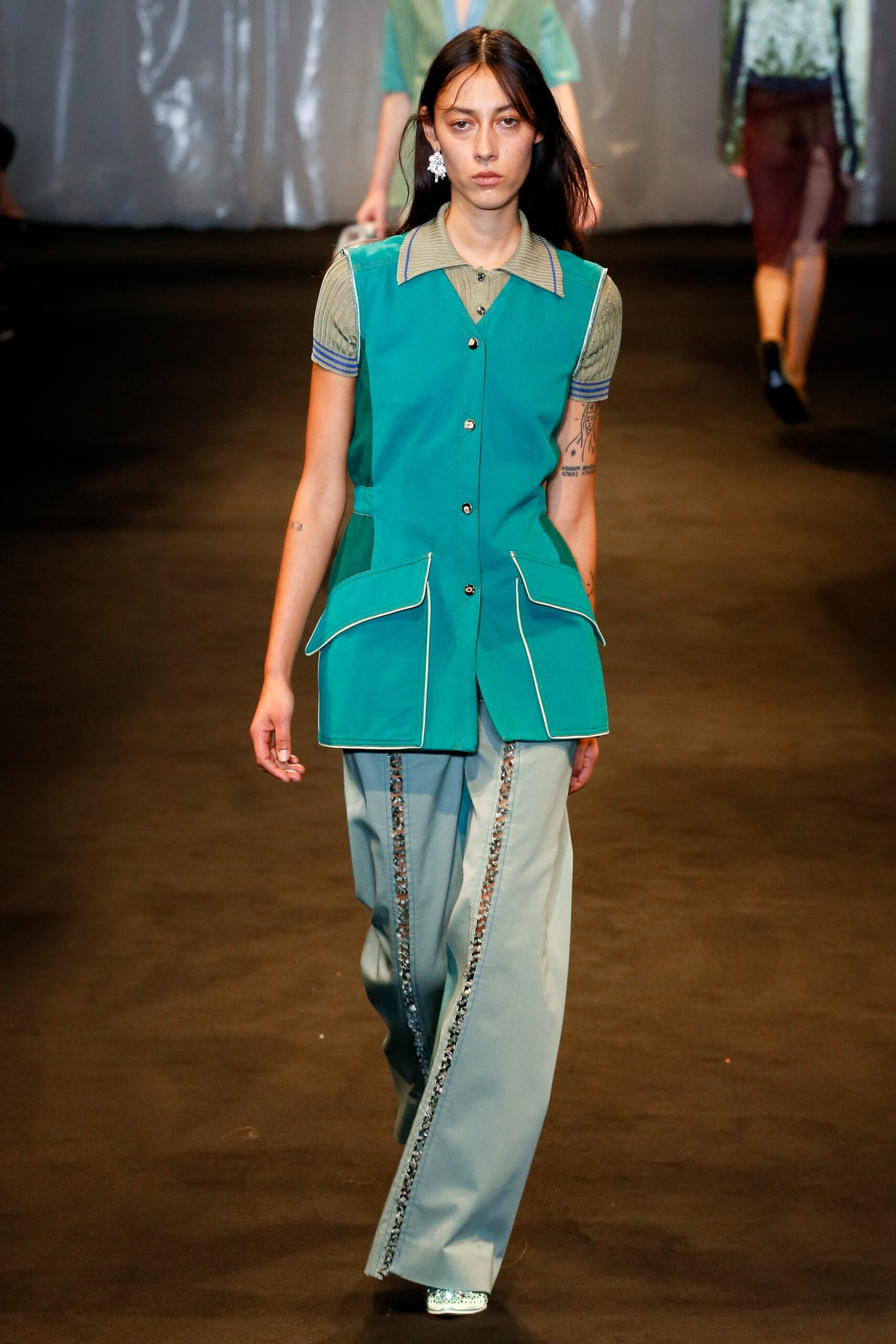 blue relaxed wide-leg pants