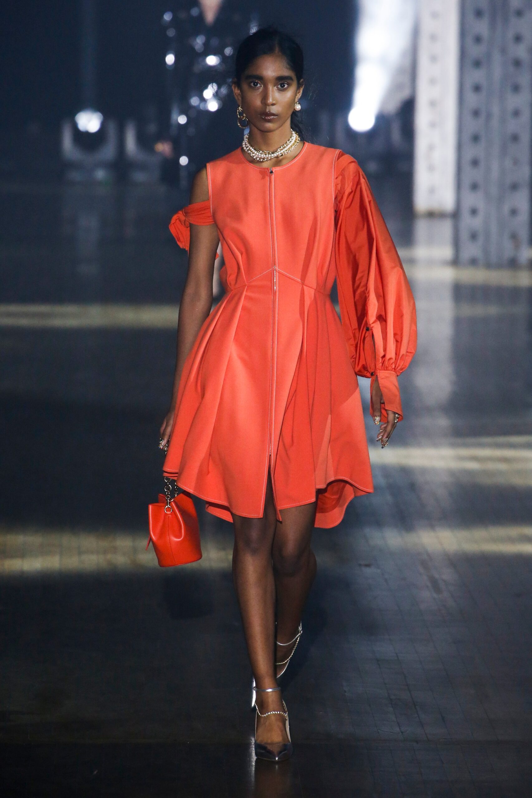 red silk fitted asymmetric dress