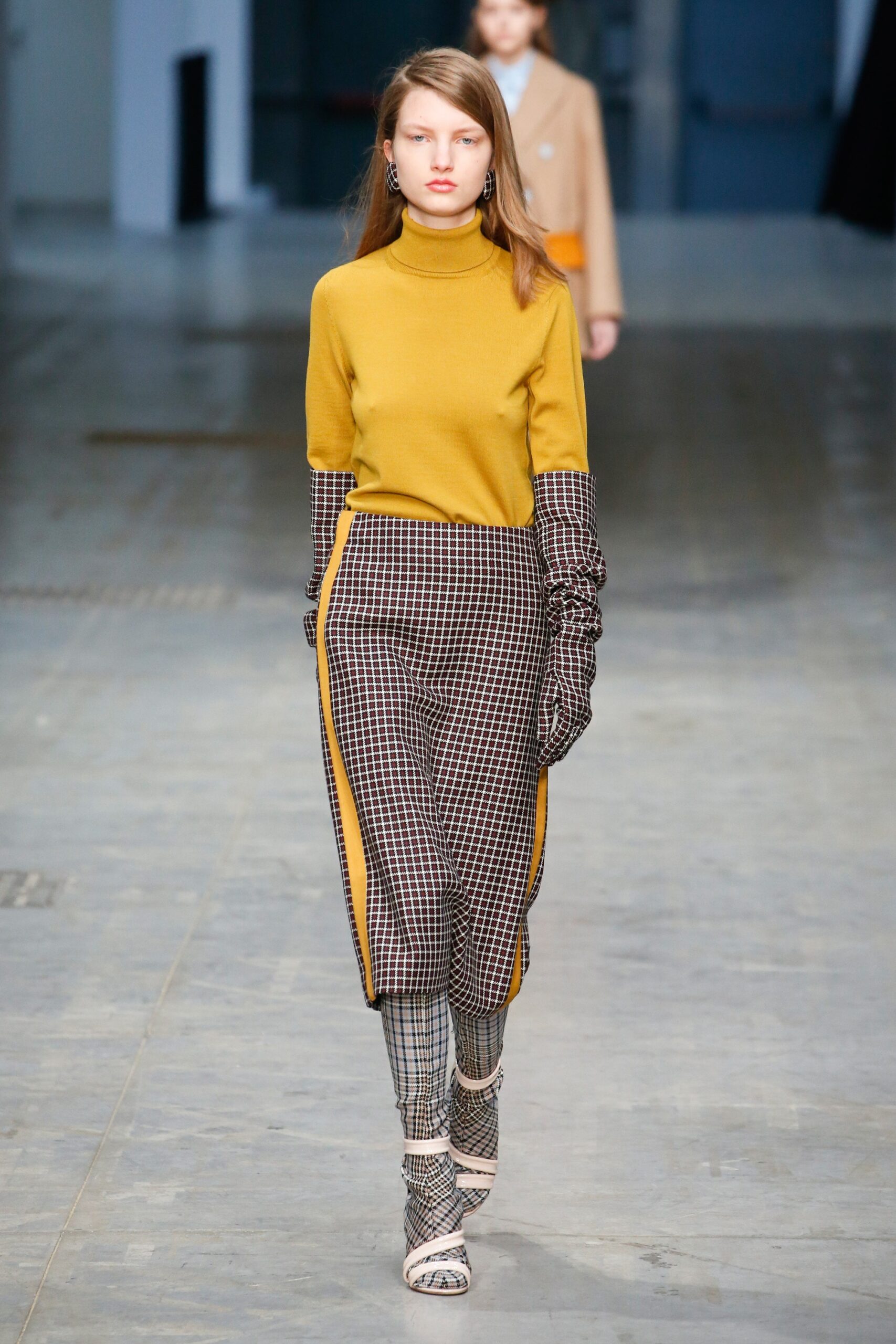 yellow fitted top with checkered pants