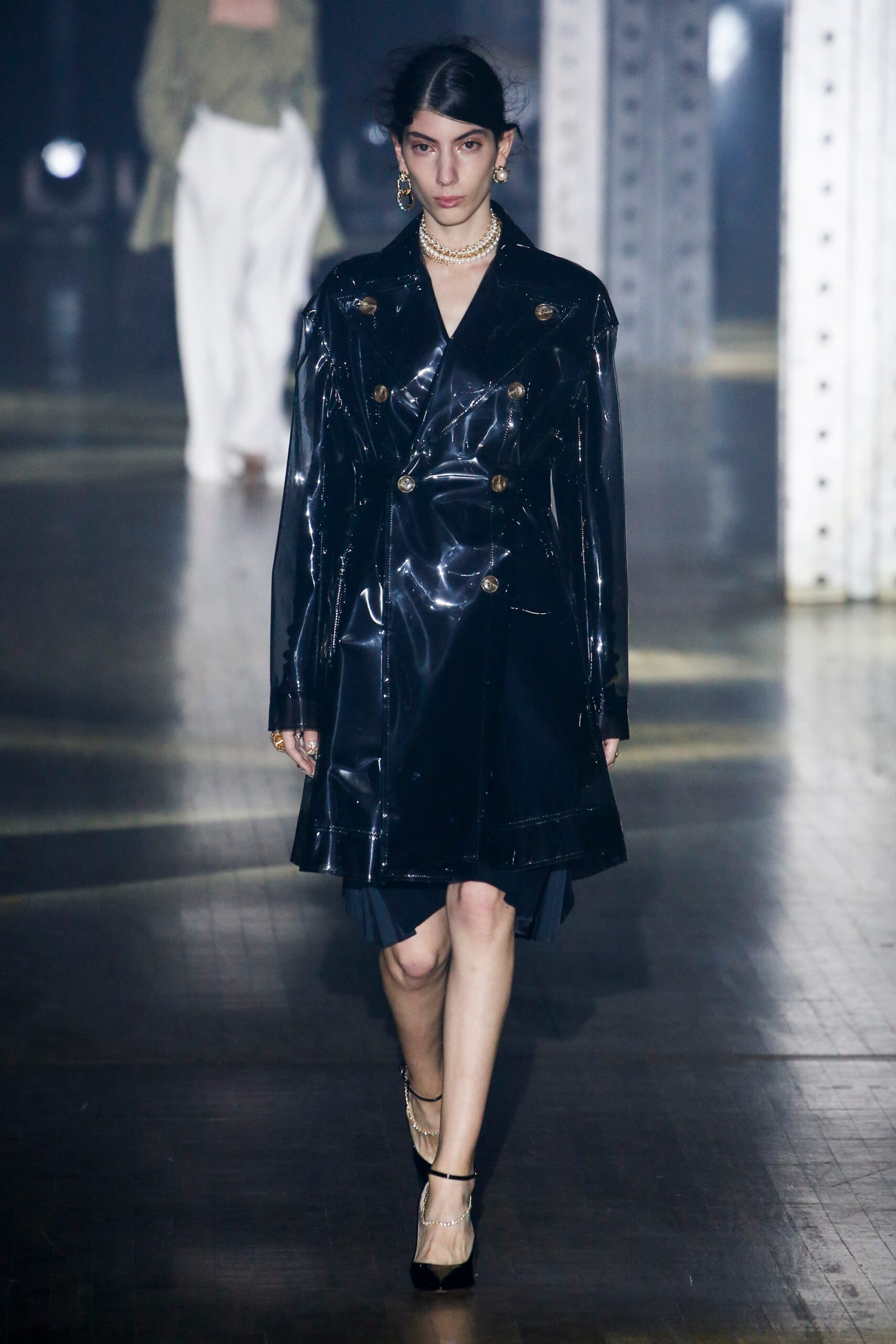 black vinyl fitted coat