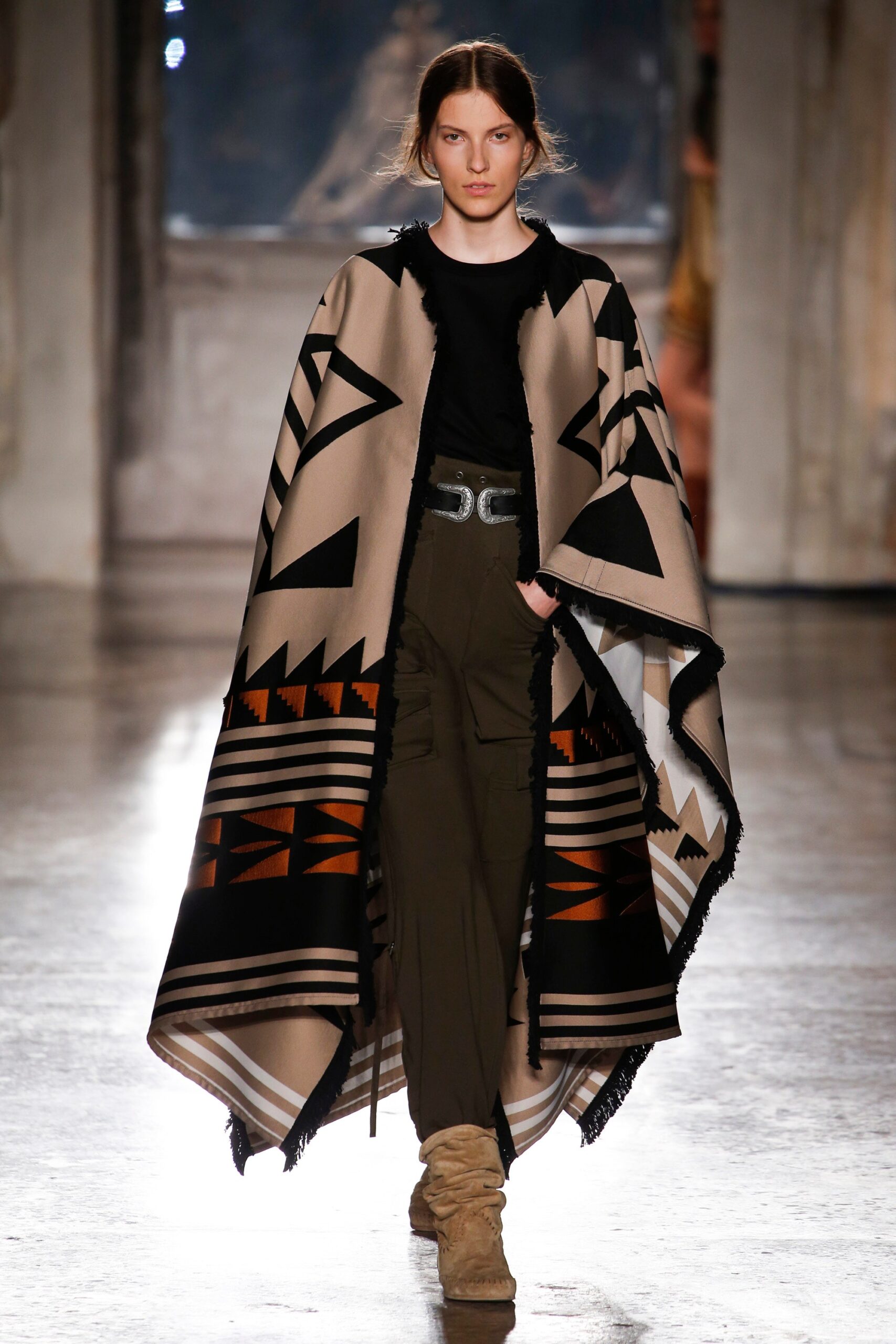 beige relaxed printed poncho