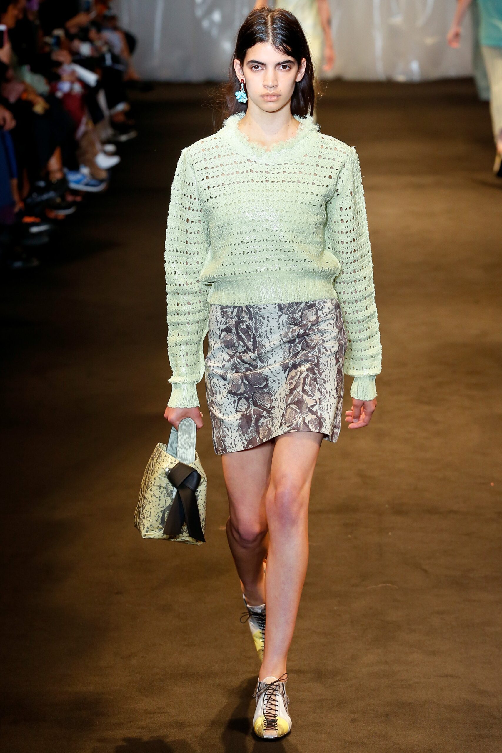 green cotton long-sleeve collared fitted textured sweater