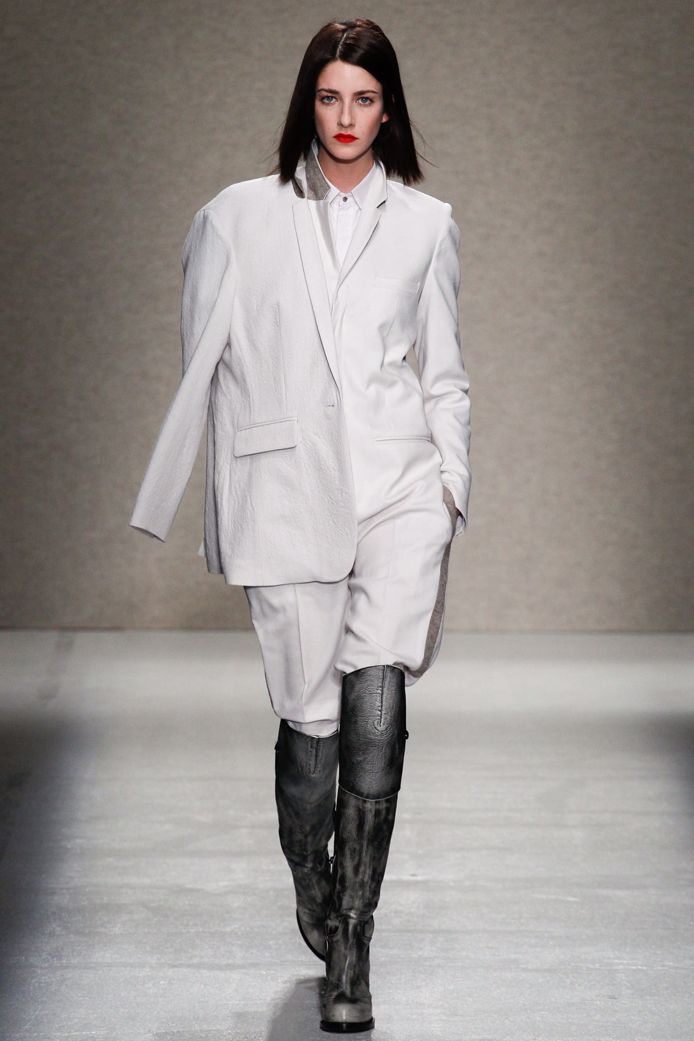 gray leather fitted zippered boots