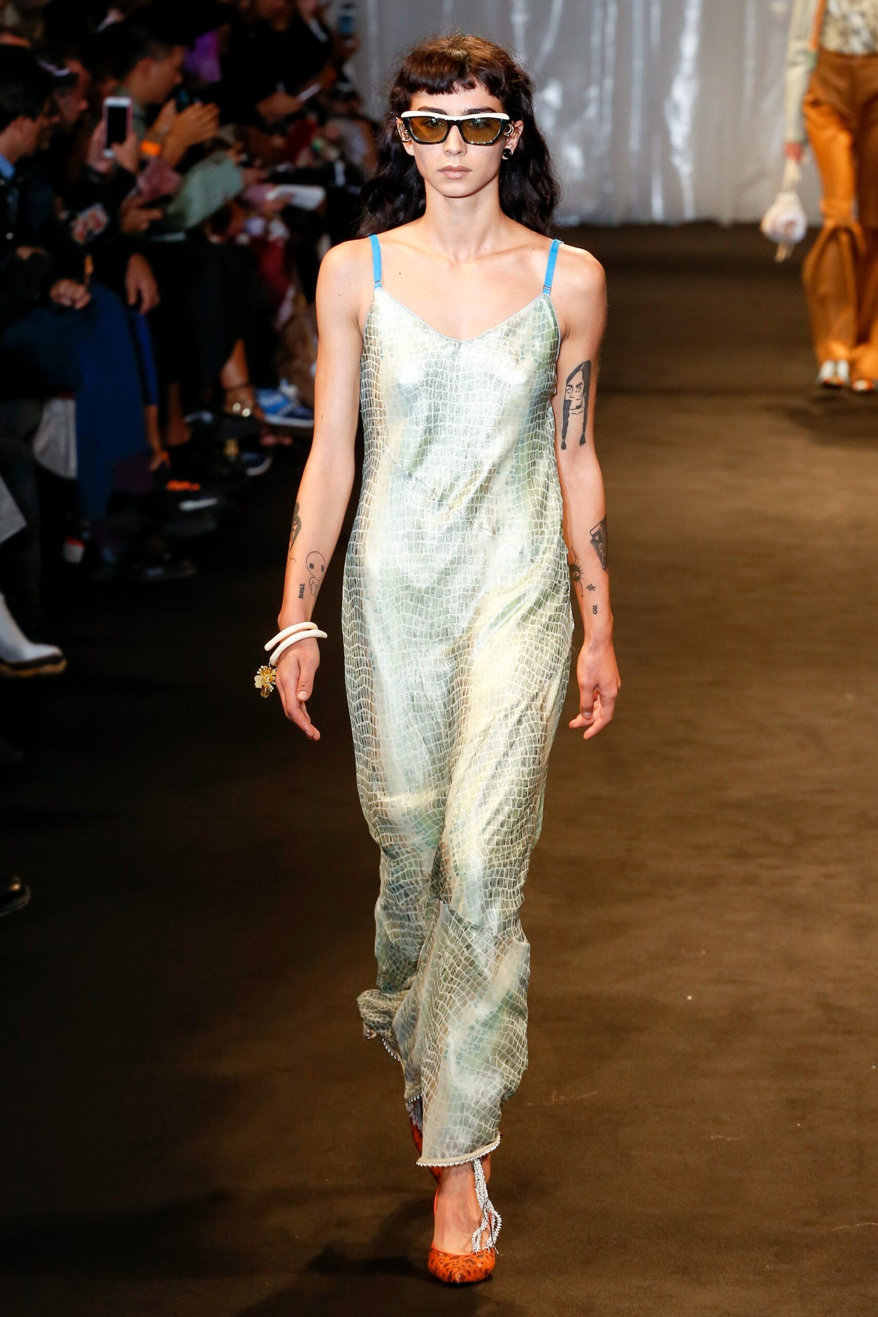 green blue silk sleeveless dress