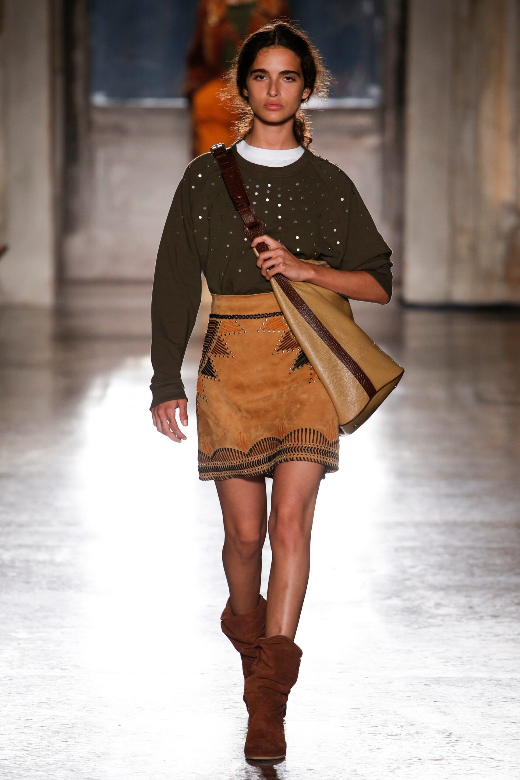 brown suede fitted fringed mini skirt