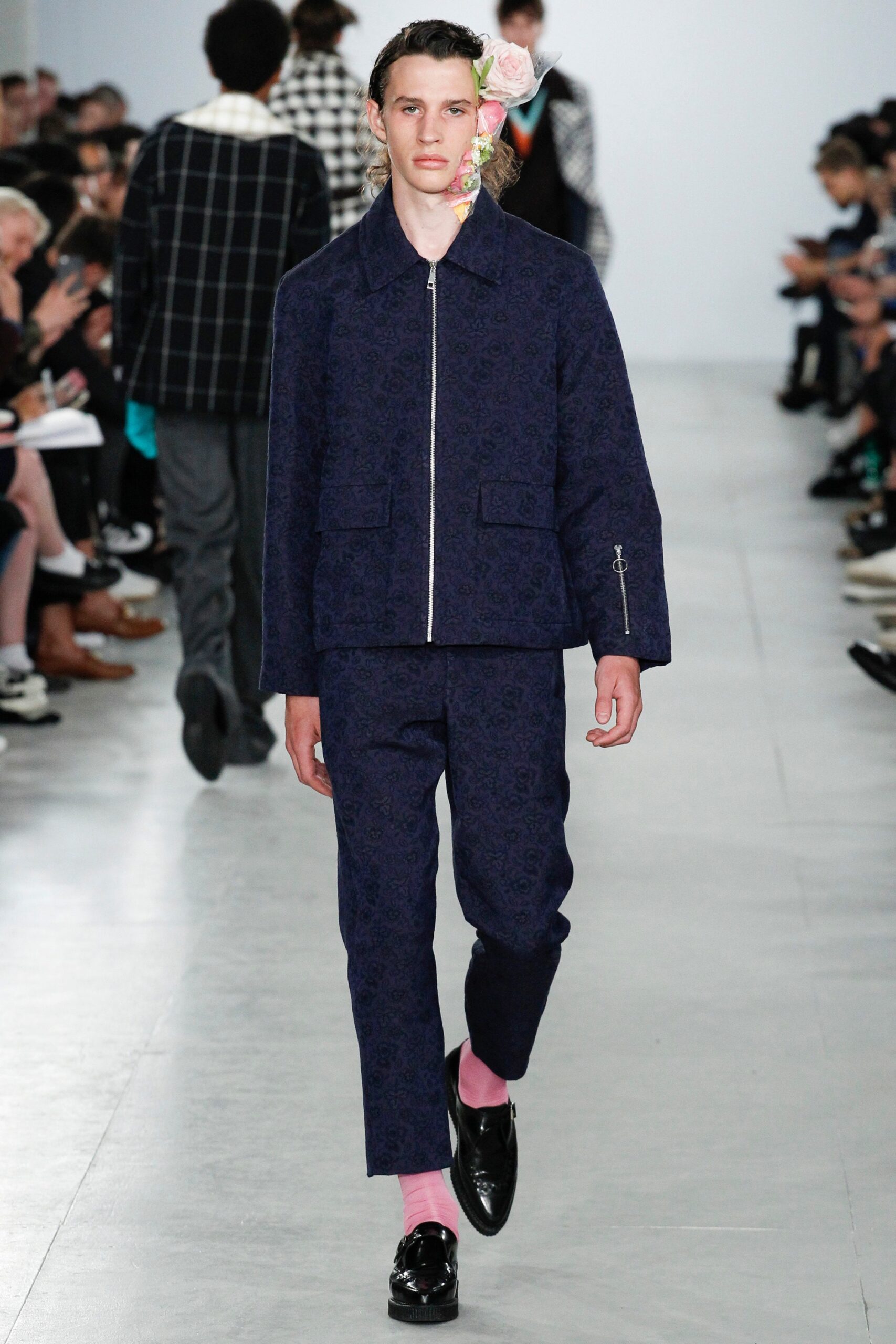 blue fitted jacket and pants