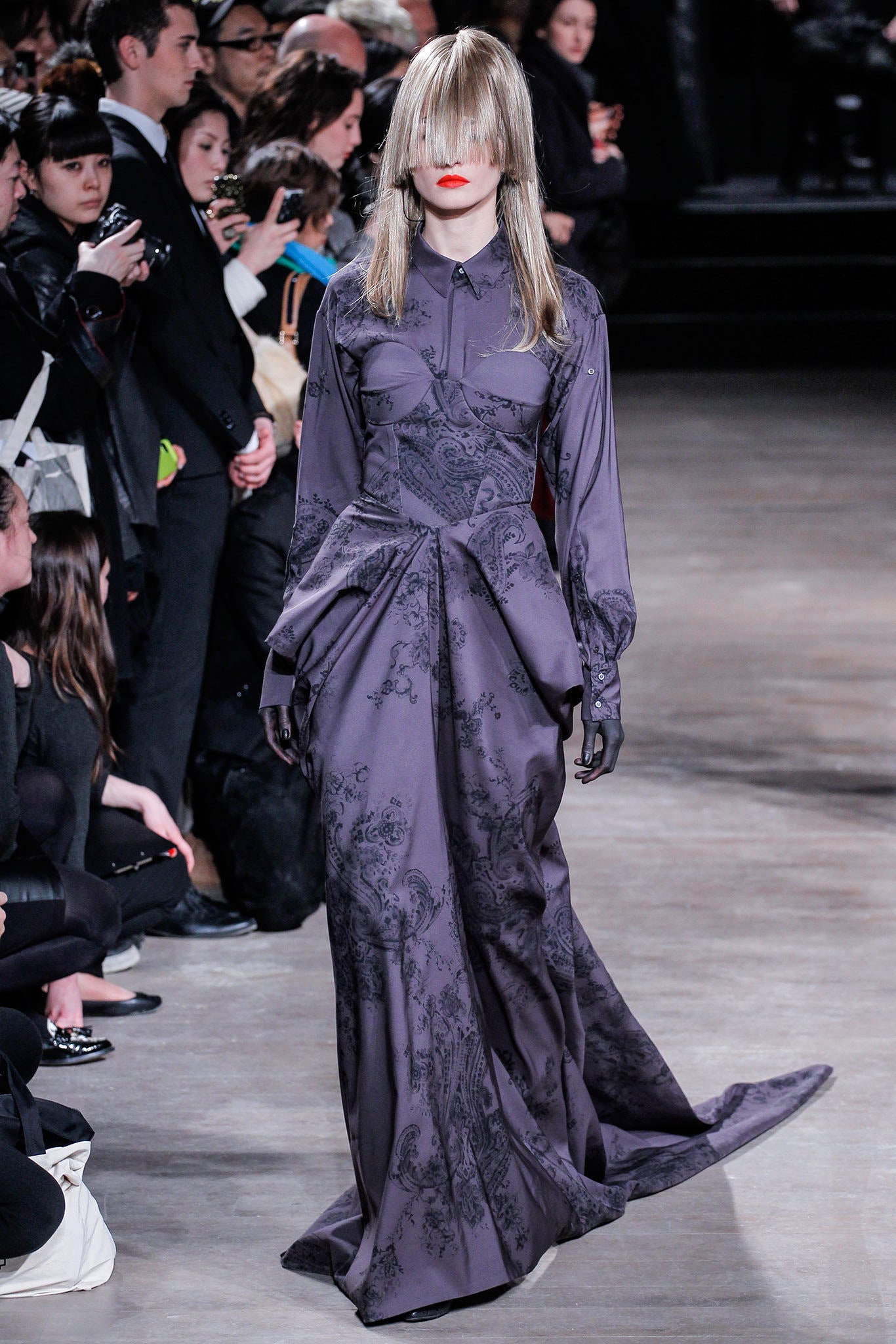 purple silk fitted gown
