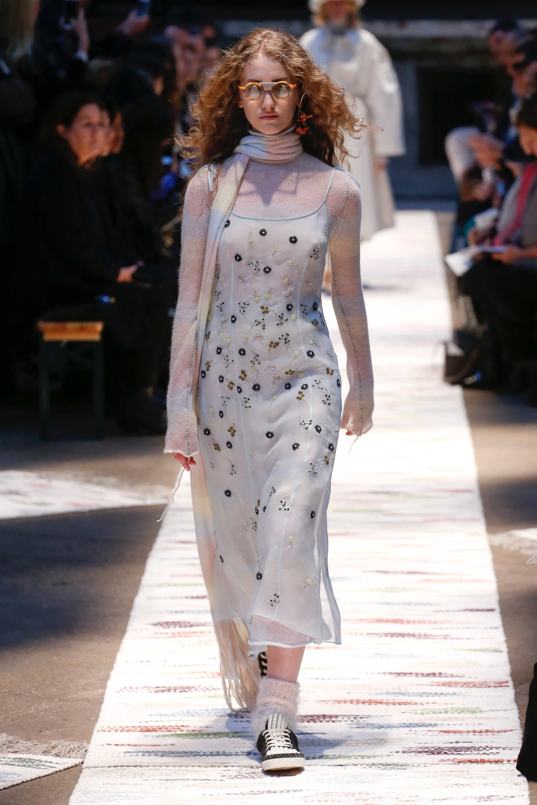 white sheer embroidered midi dress