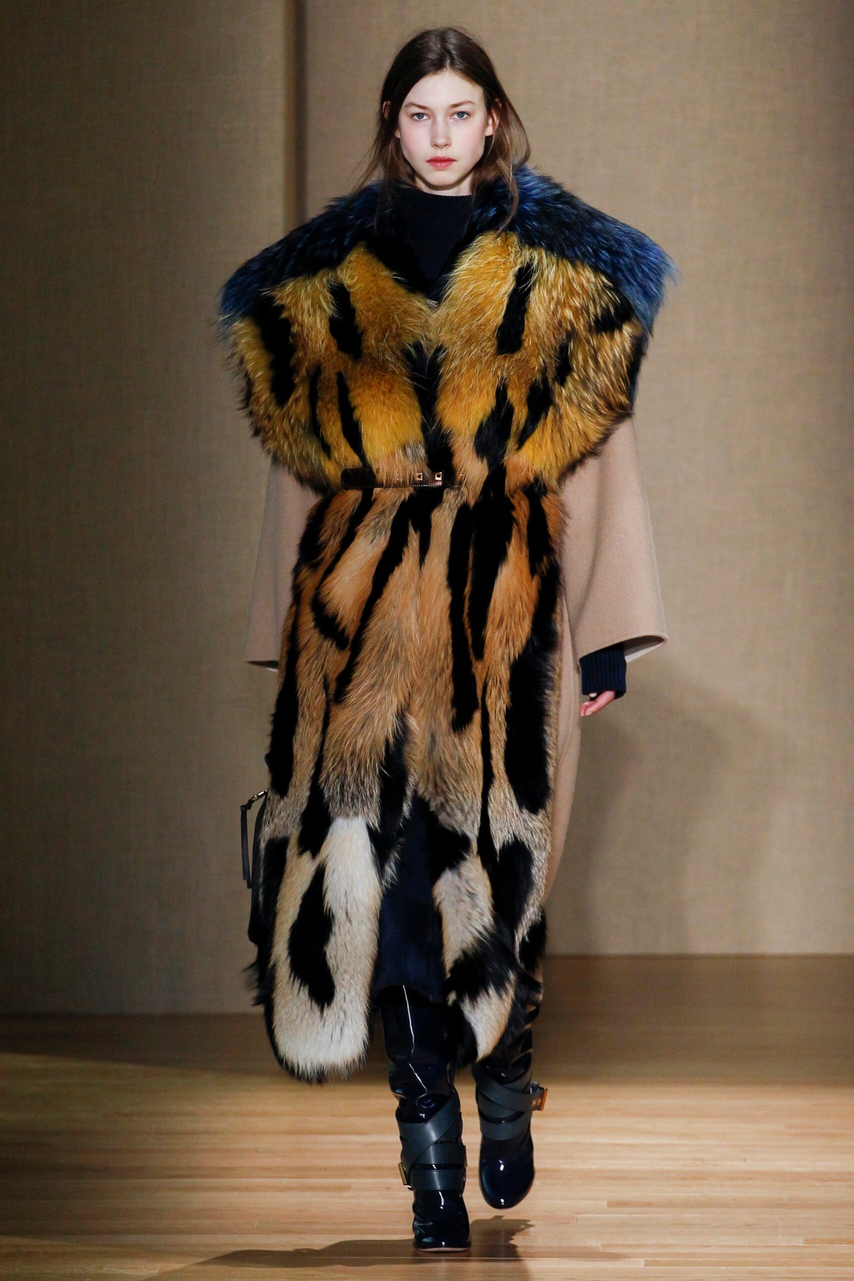orange and black fur coat