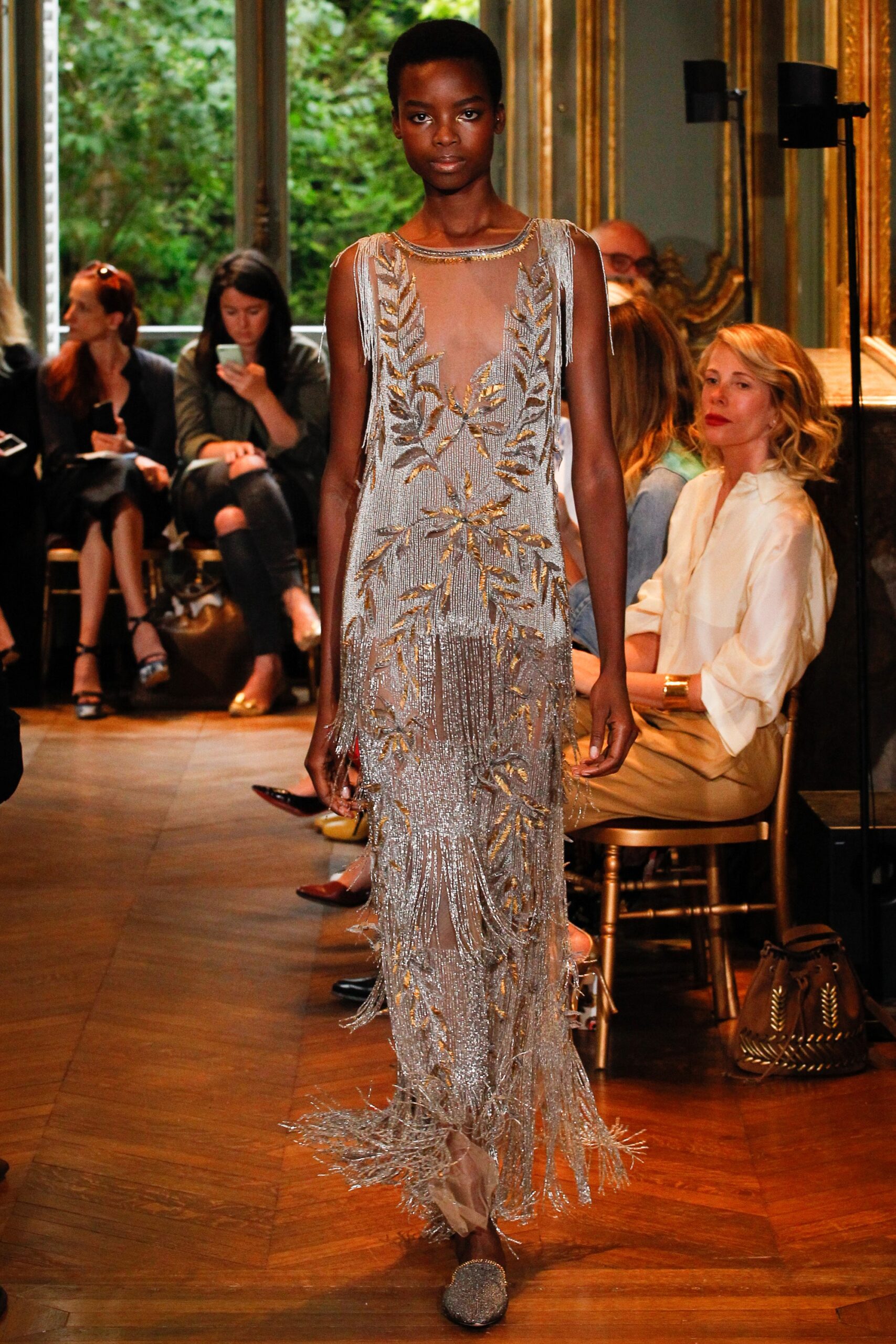silver beaded sleeveless dress