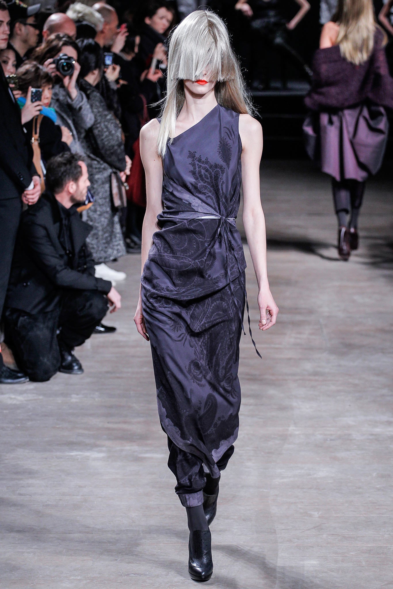 fitted purple silk dress