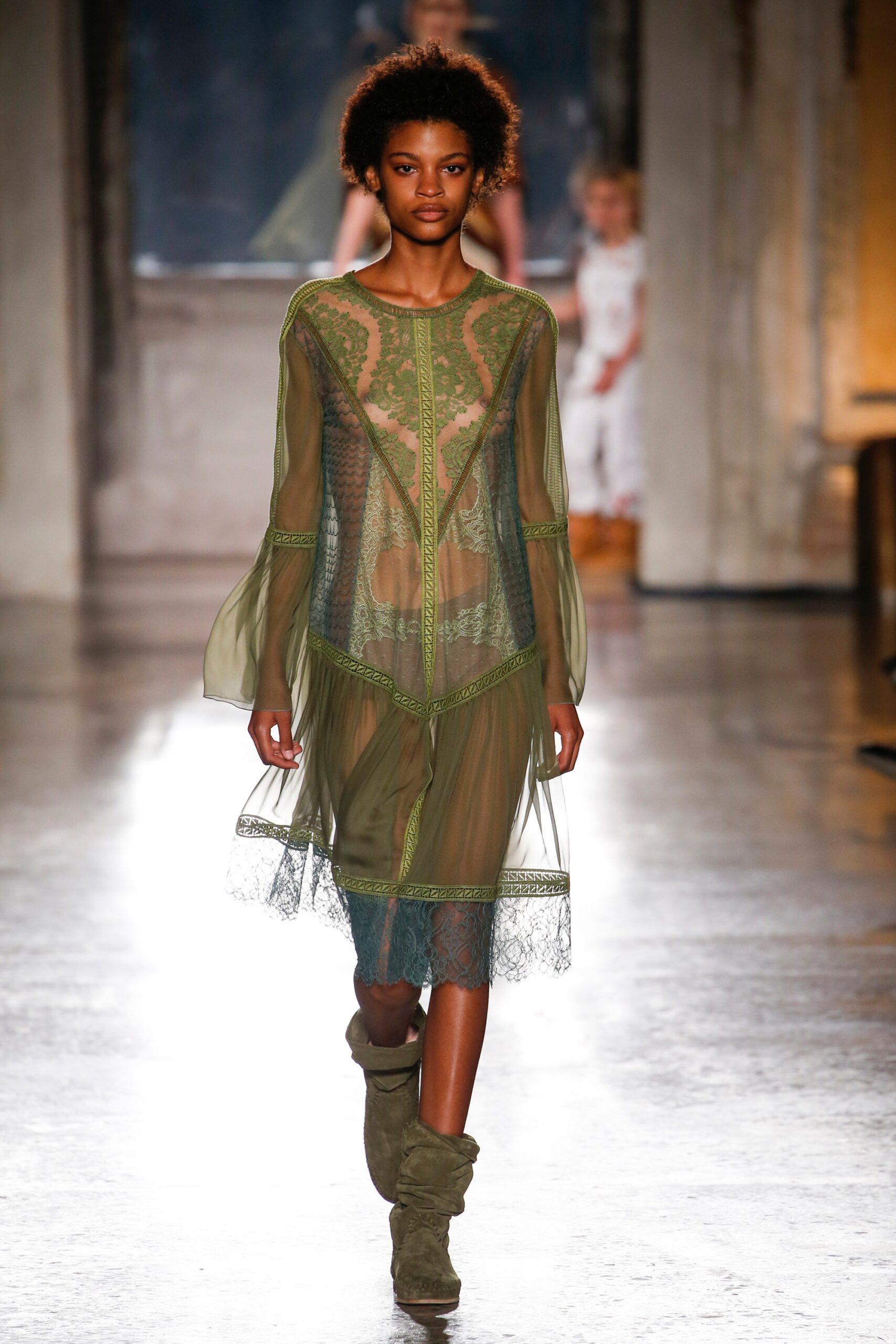 green sheer embroidered midi dress