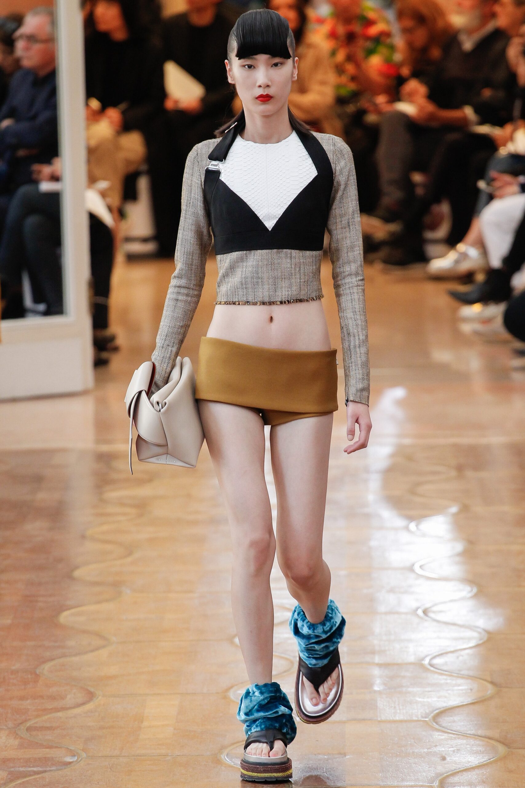 brown cotton fitted straight-leg short skirt