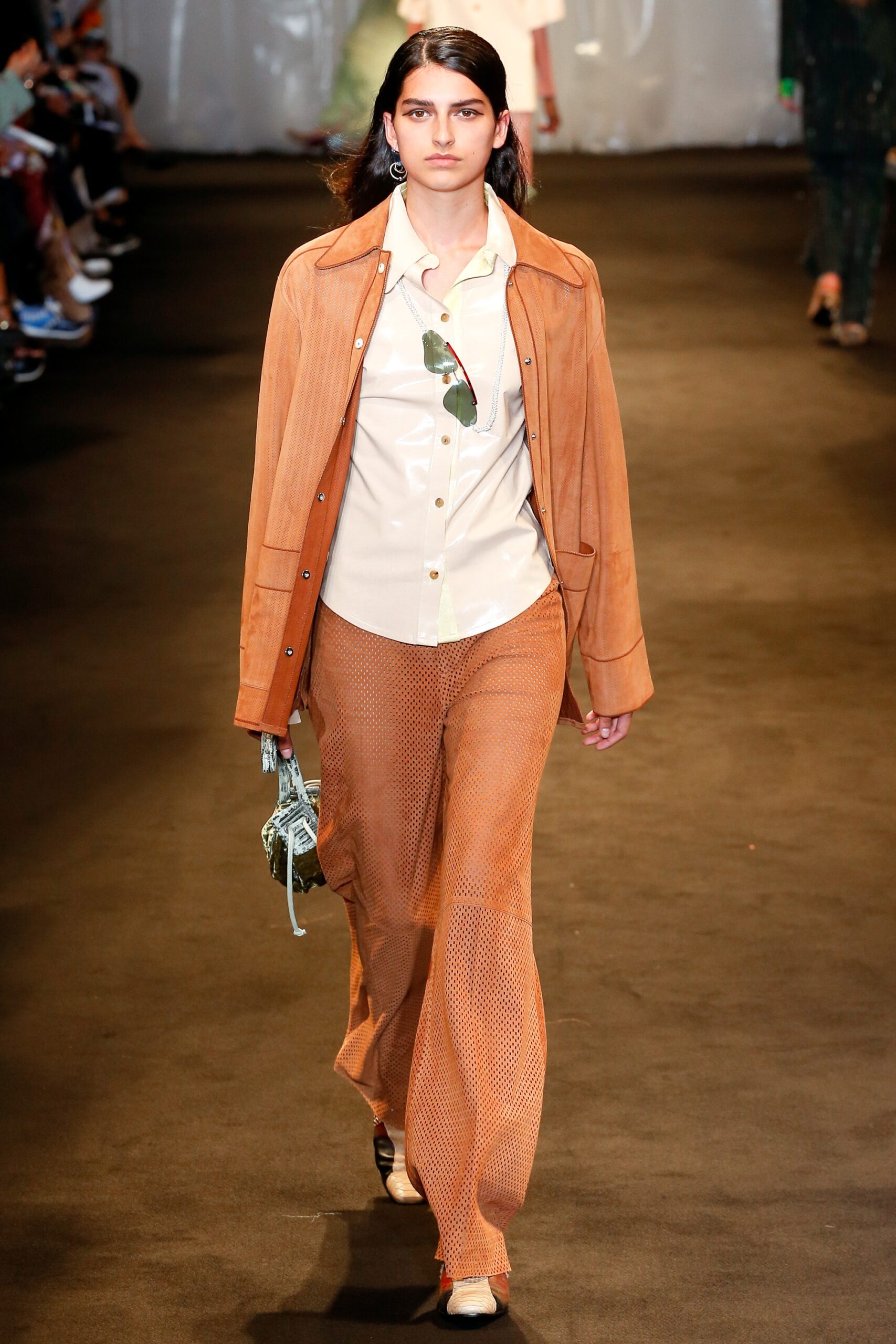 brown suede long-sleeve collared fitted buttoned jacket