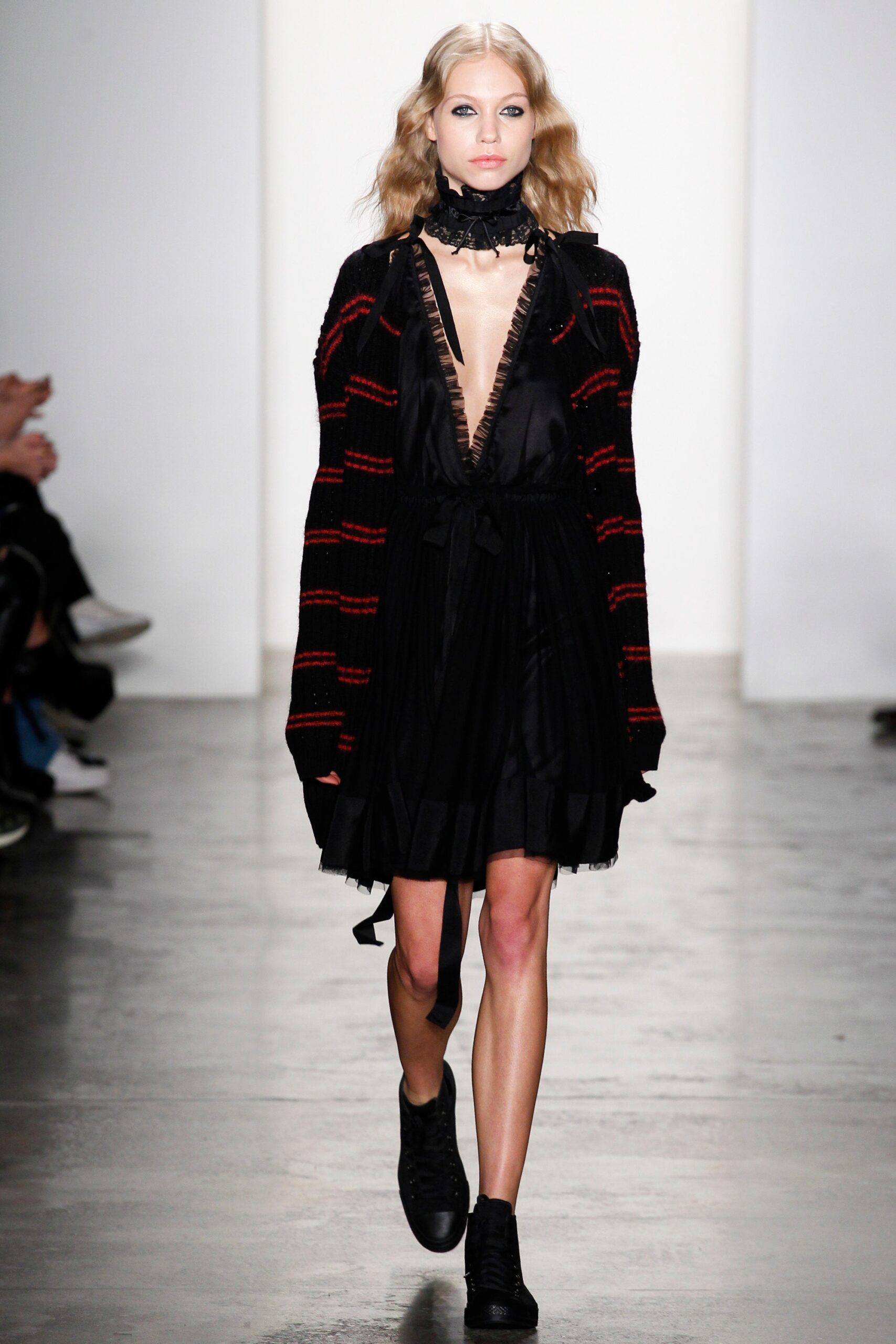 black silk mini dress with cardigan