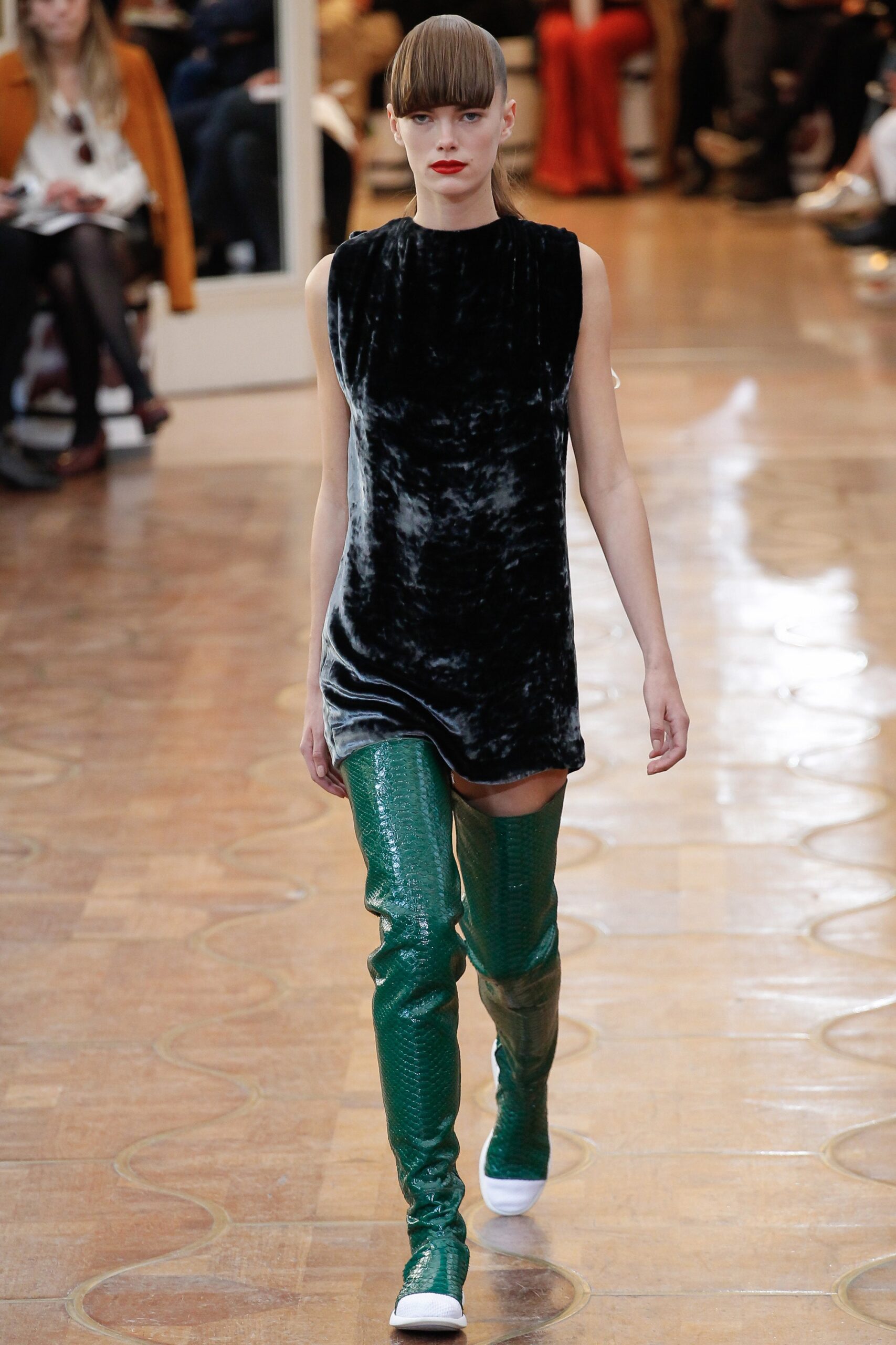 black velvet sleeveless high-neck fitted straight-leg mini dress
