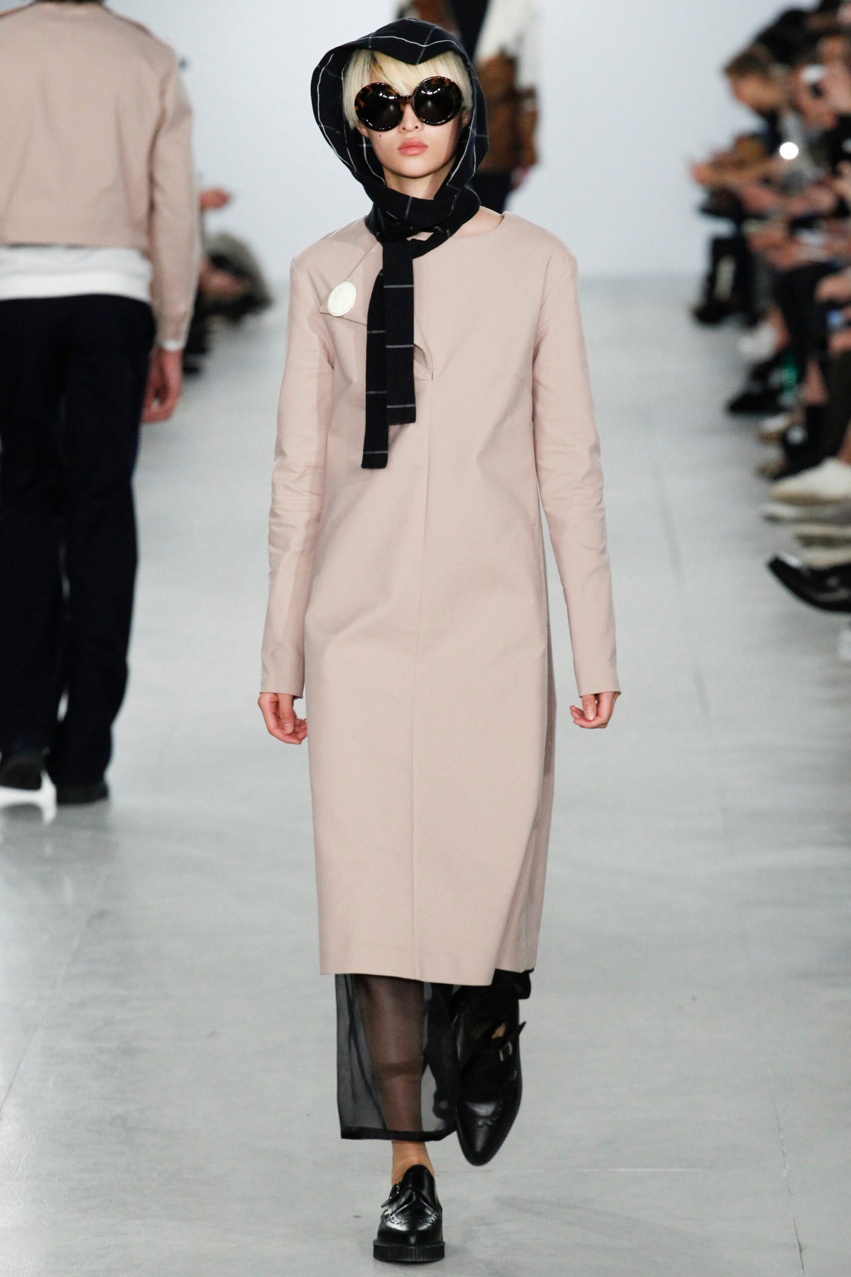 pink fitted coat with hat