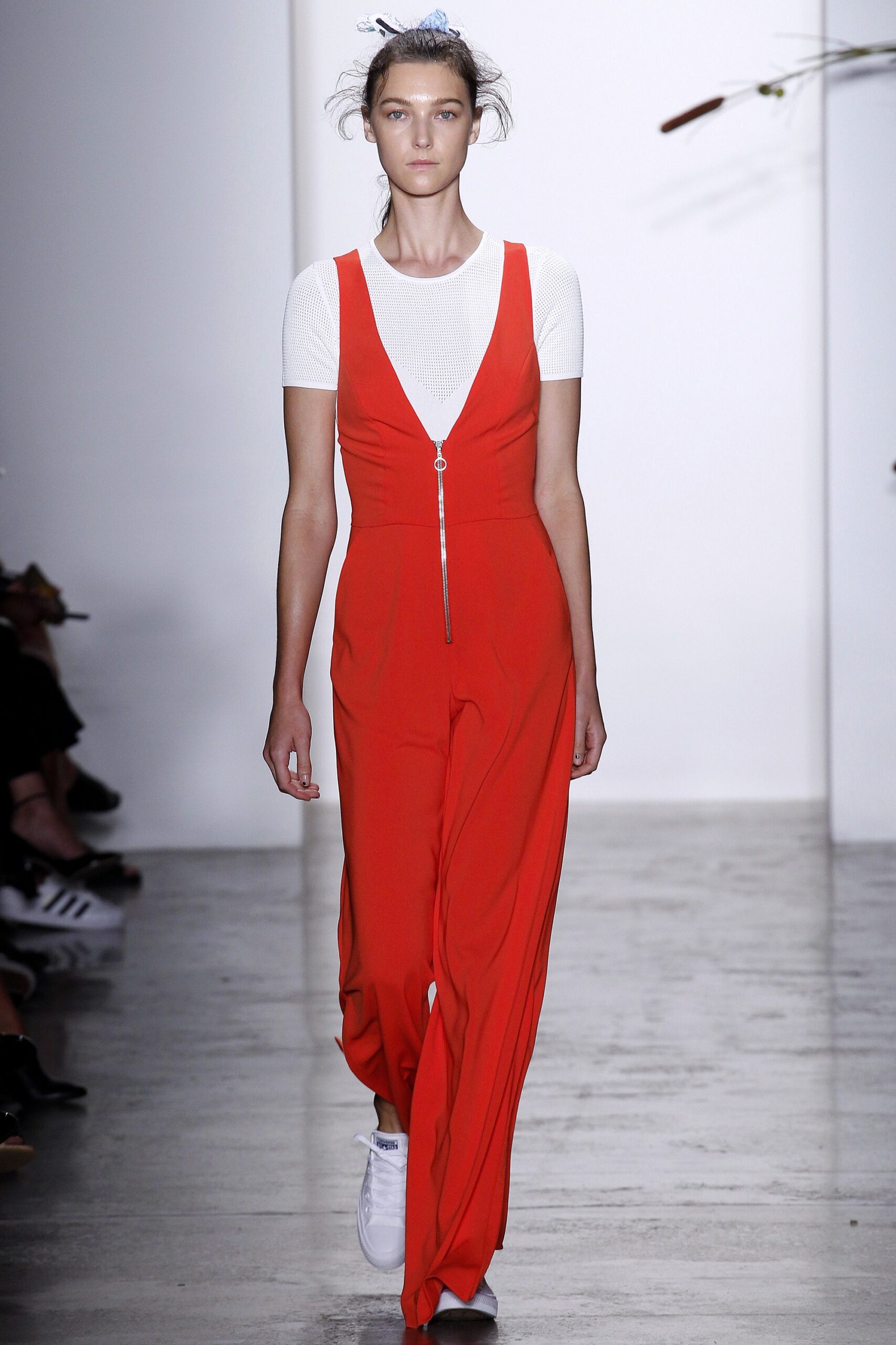 red sleeveless v-neck fitted zippered jumpsuit