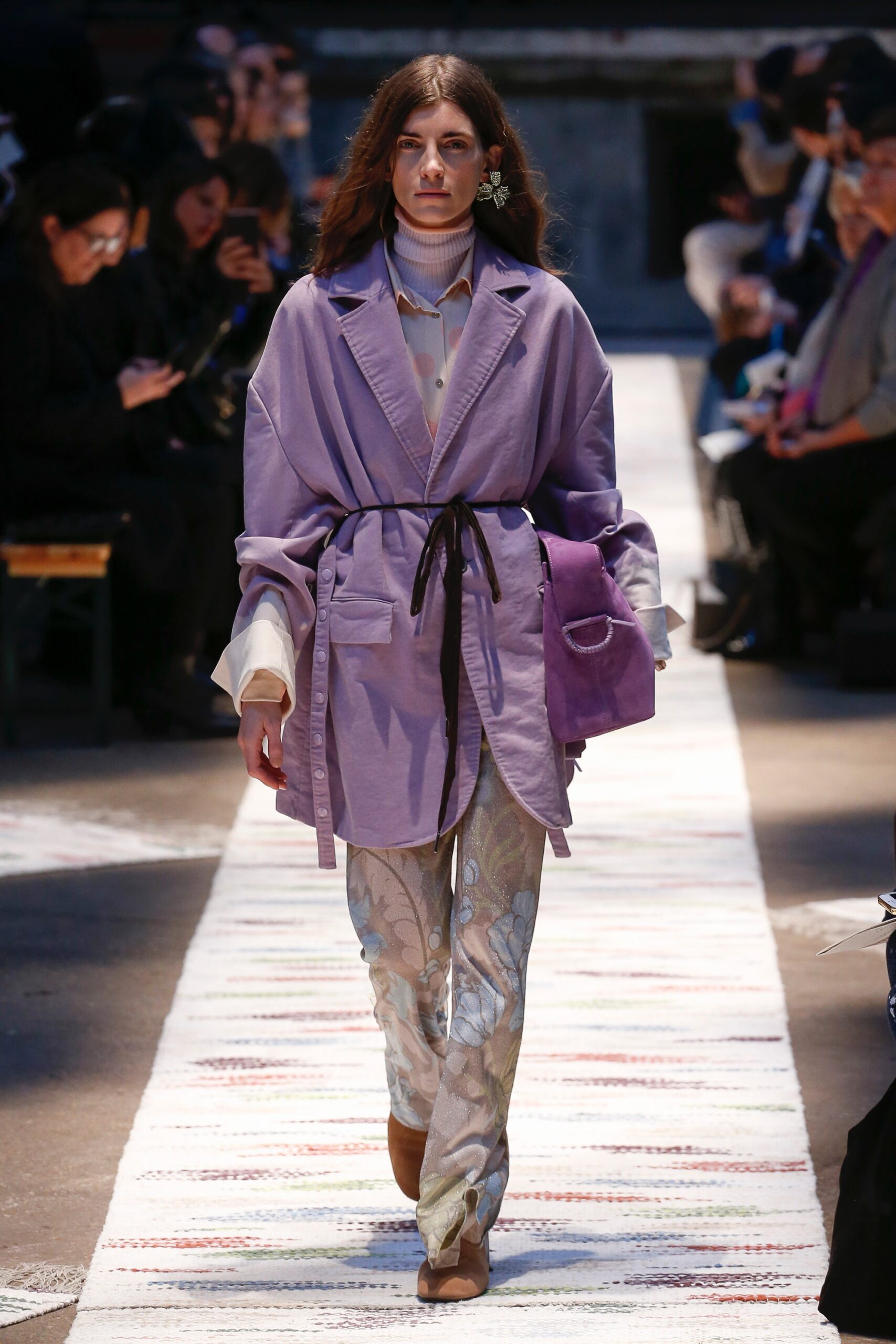 purple relaxed jacket with multi pants