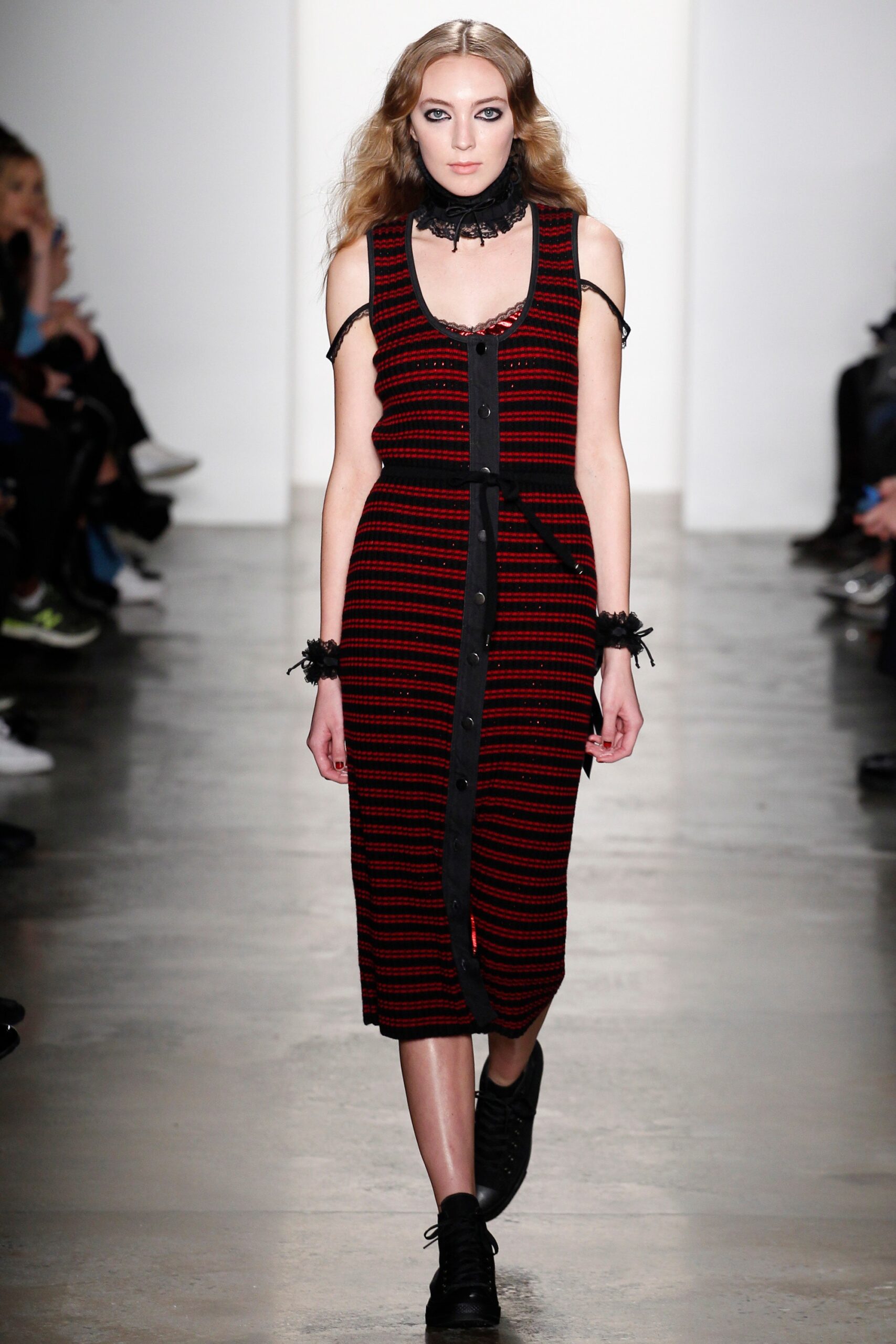 red and black striped midi dress