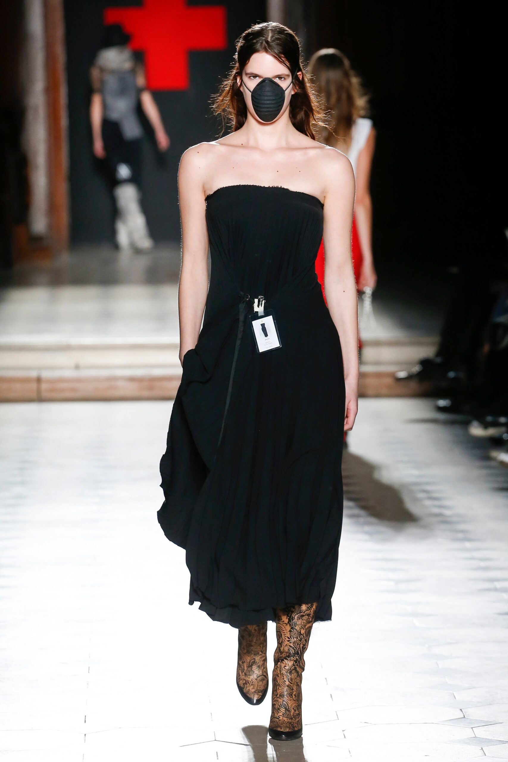 black cotton sleeveless strapless relaxed draped midi dress