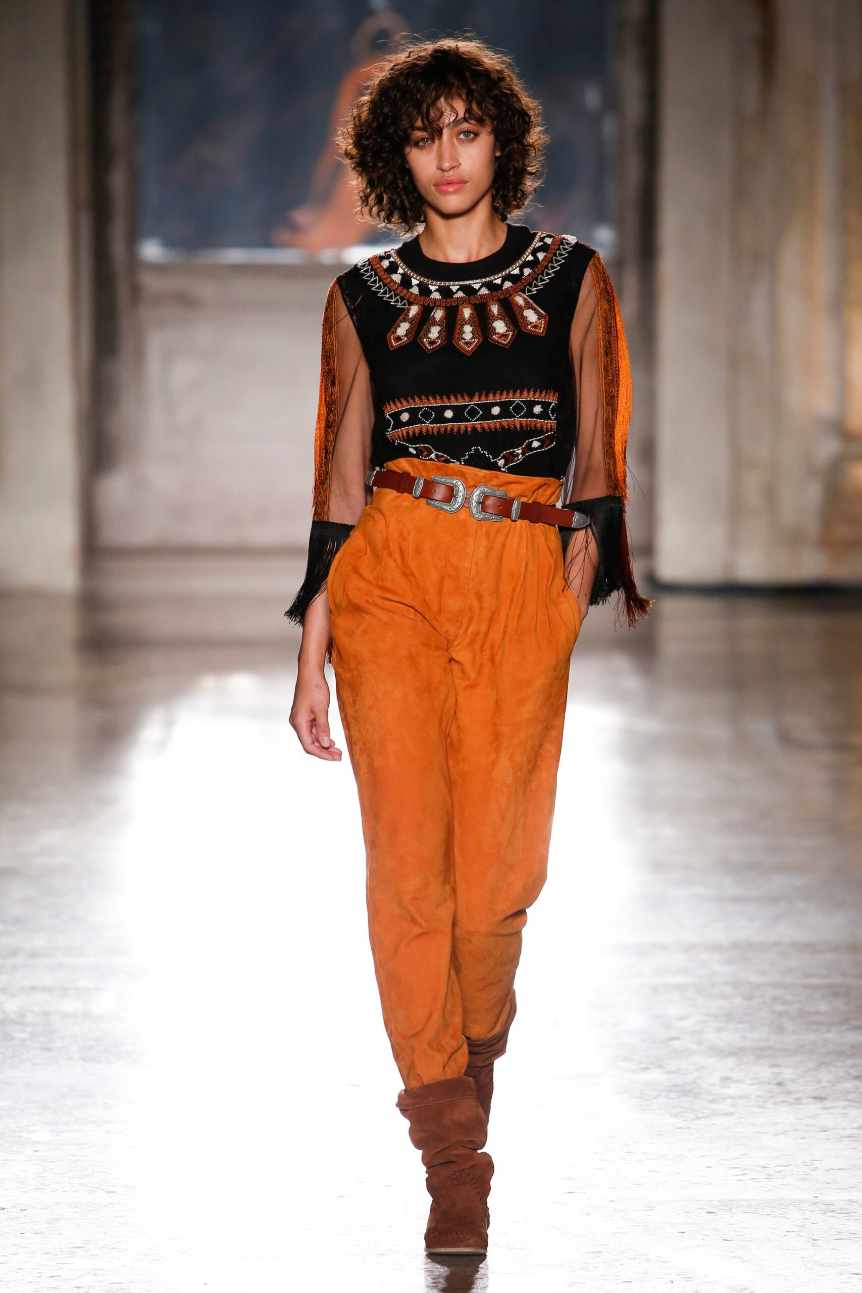 orange suede relaxed wide-leg pants