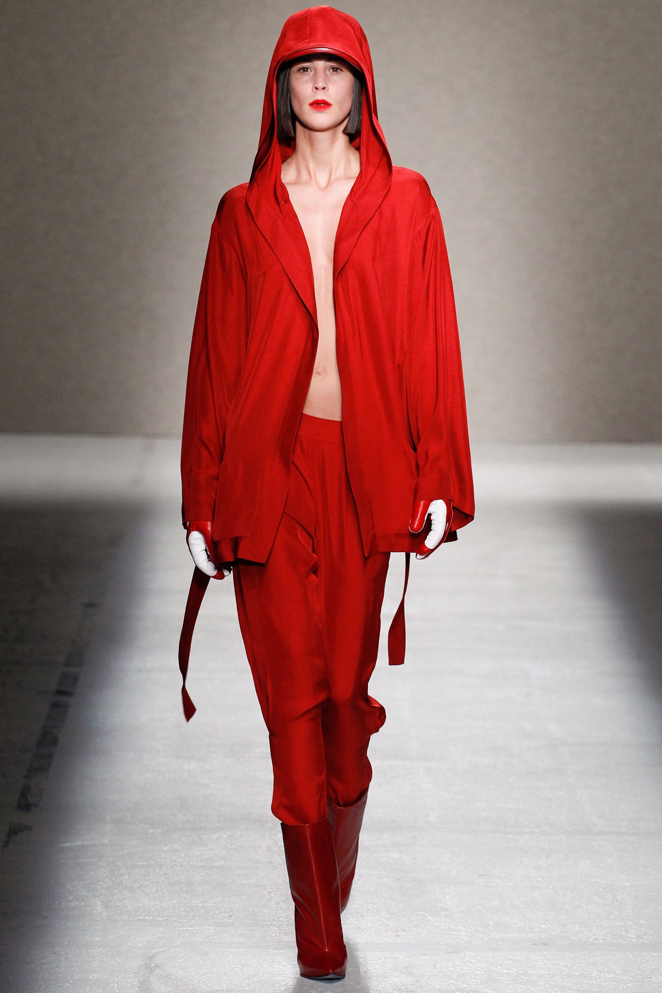 red silk long-sleeve hooded relaxed zippered jacket