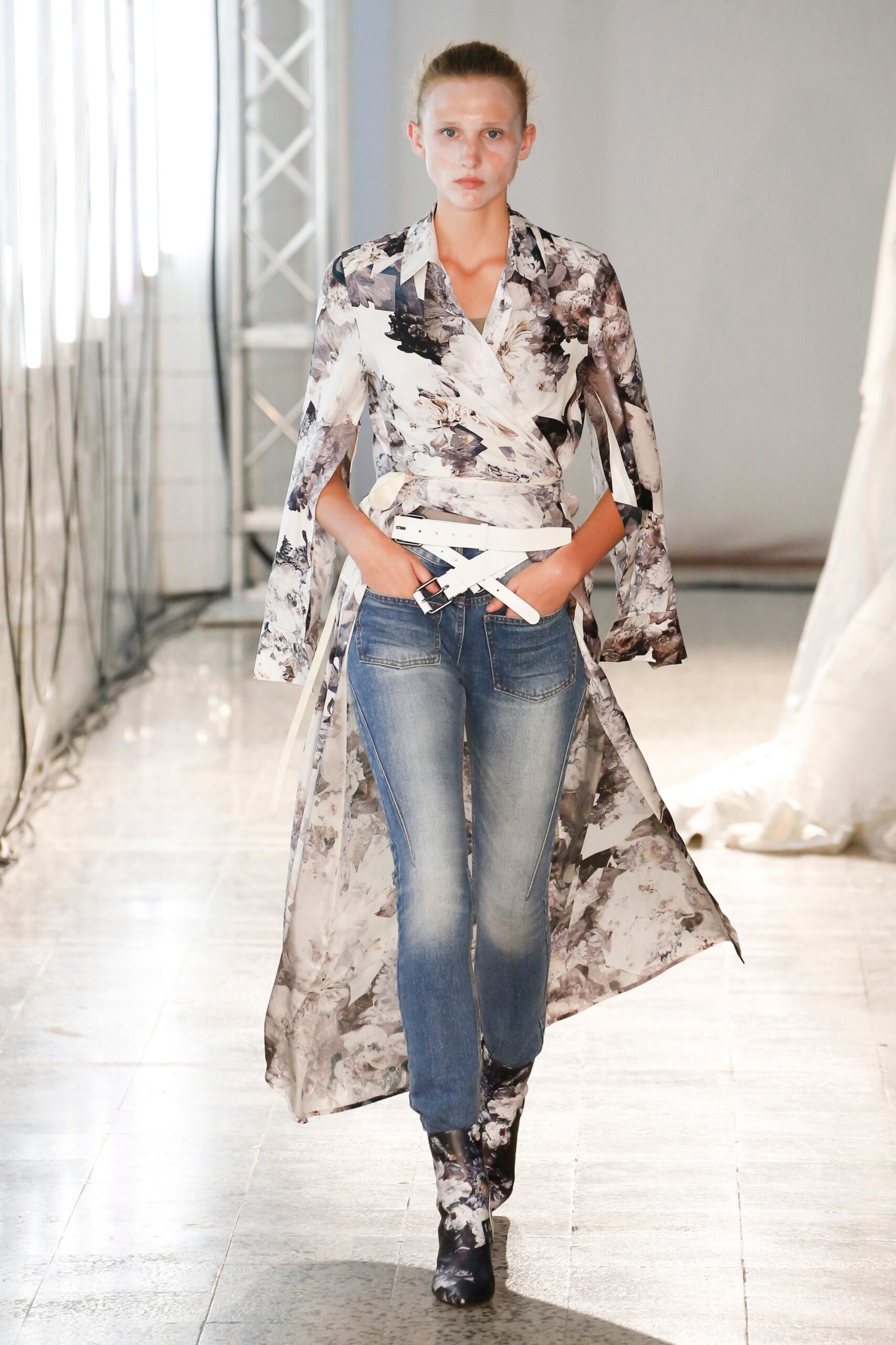 flowing maxi dress with denim pants