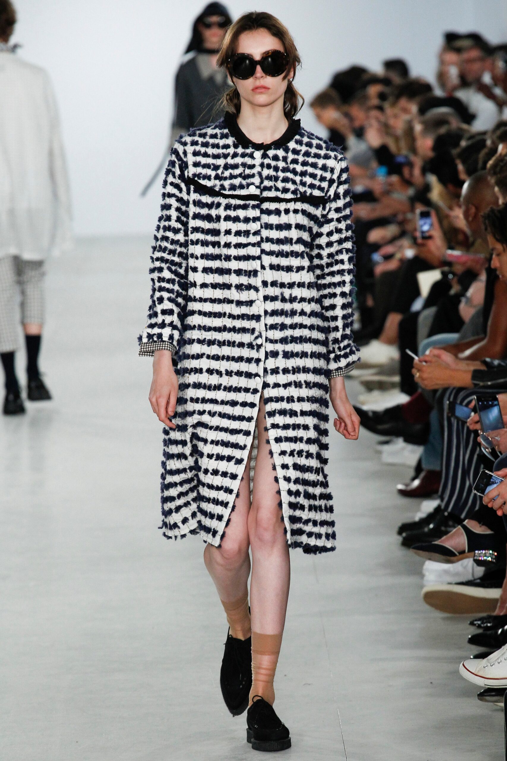 relaxed blue and white checked coat